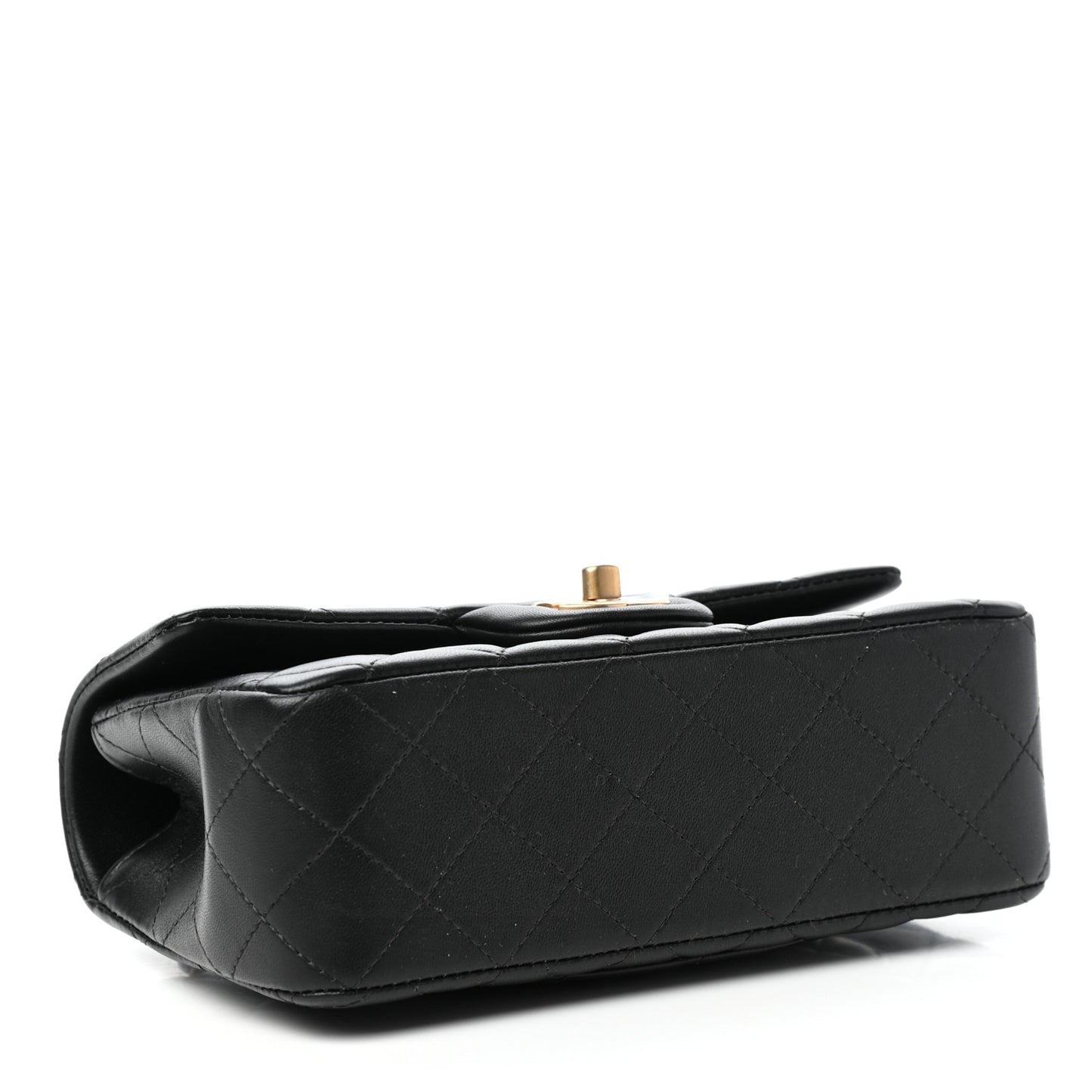 Lambskin Quilted Mini Top Handle Rectangular Flap Black