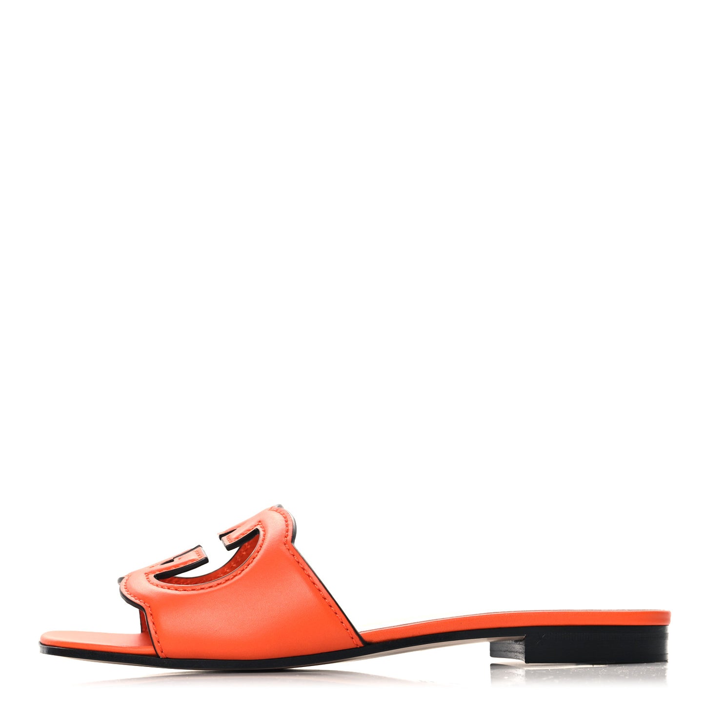 Cosmos Softy Calfskin Interlocking G Cut Out Slide Sandals 37.5 Deep Orange