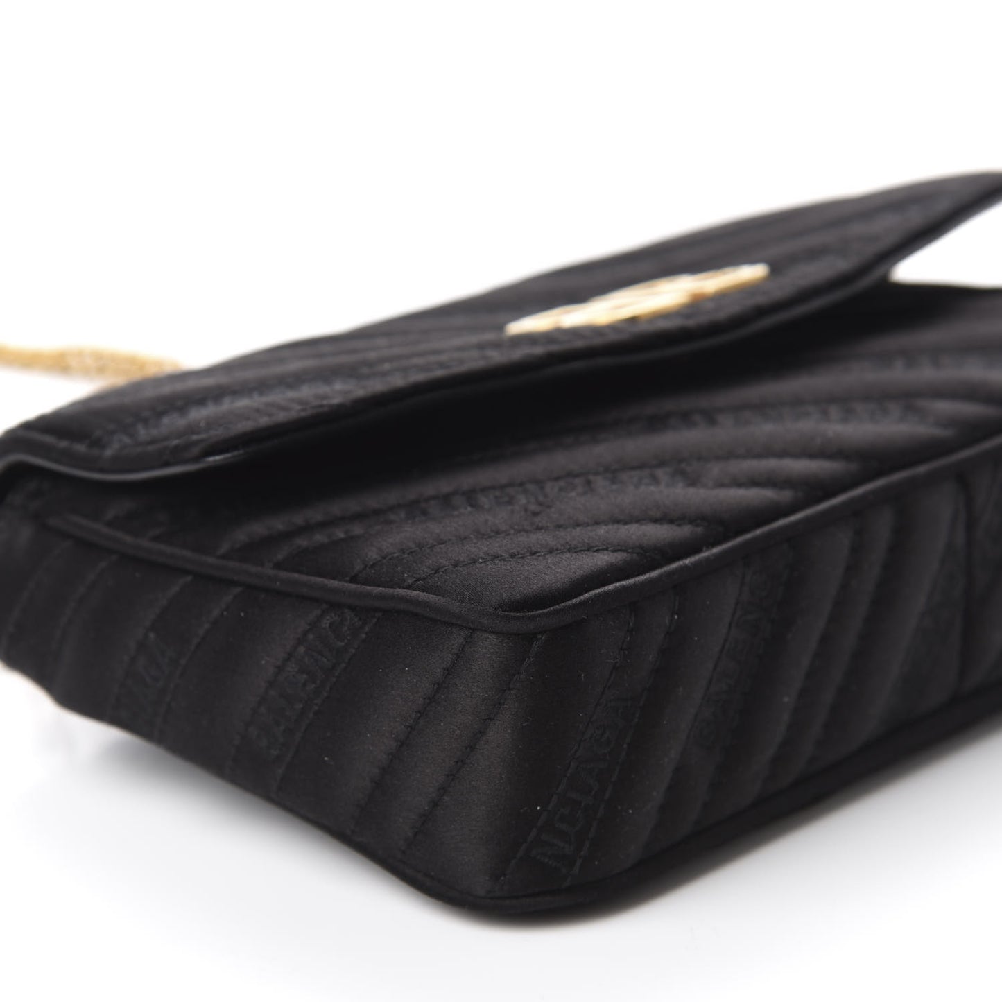 Satin Jacquard Logo Matelasse BB Chain Wallet Black