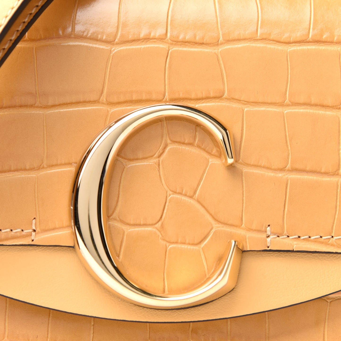 Calfskin Crocodile Embossed Mini C Double Carry Honey Gold