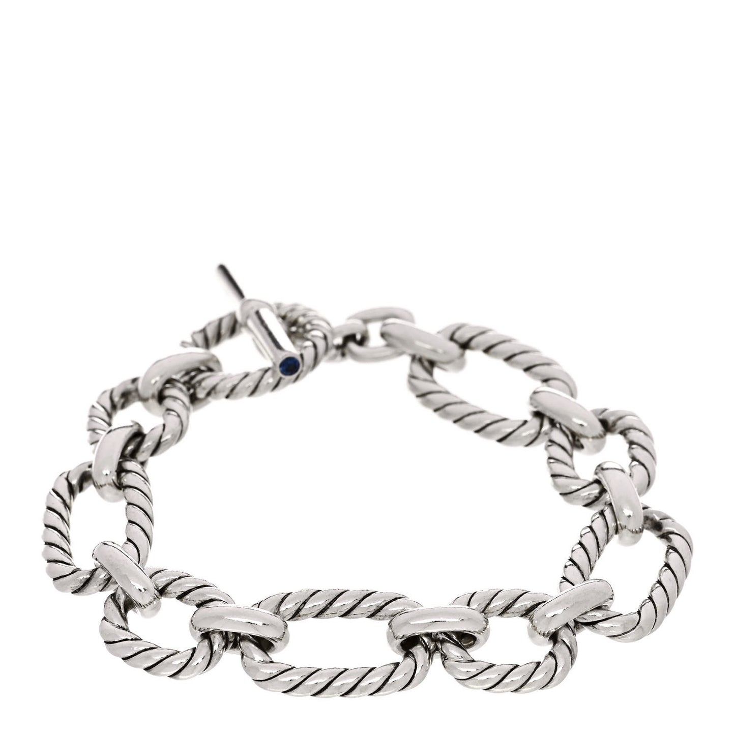 Sterling Silver Blue Sapphire 12.5mm Cushion Link Bracelet