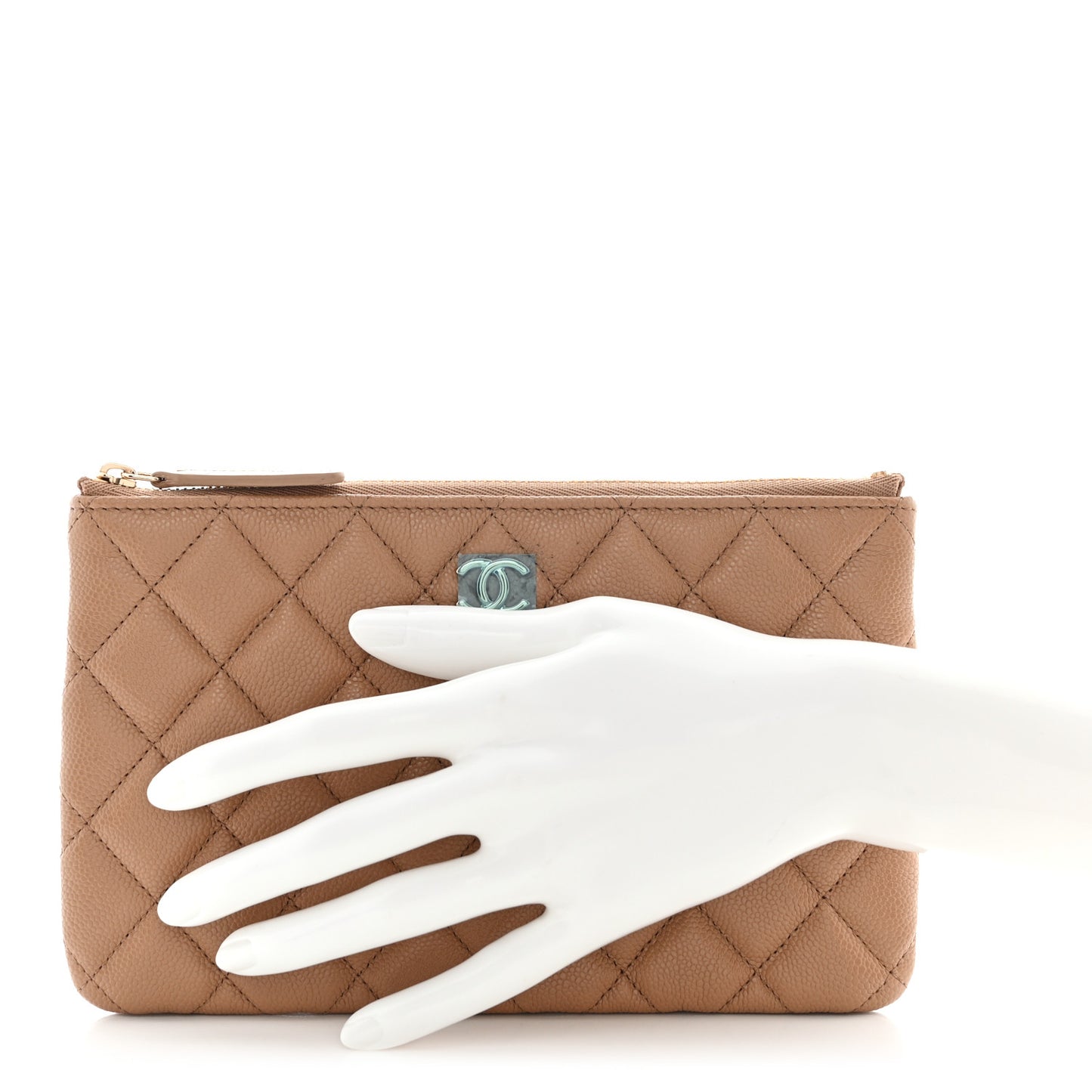 Caviar Quilted Cosmetic Case Dark Beige