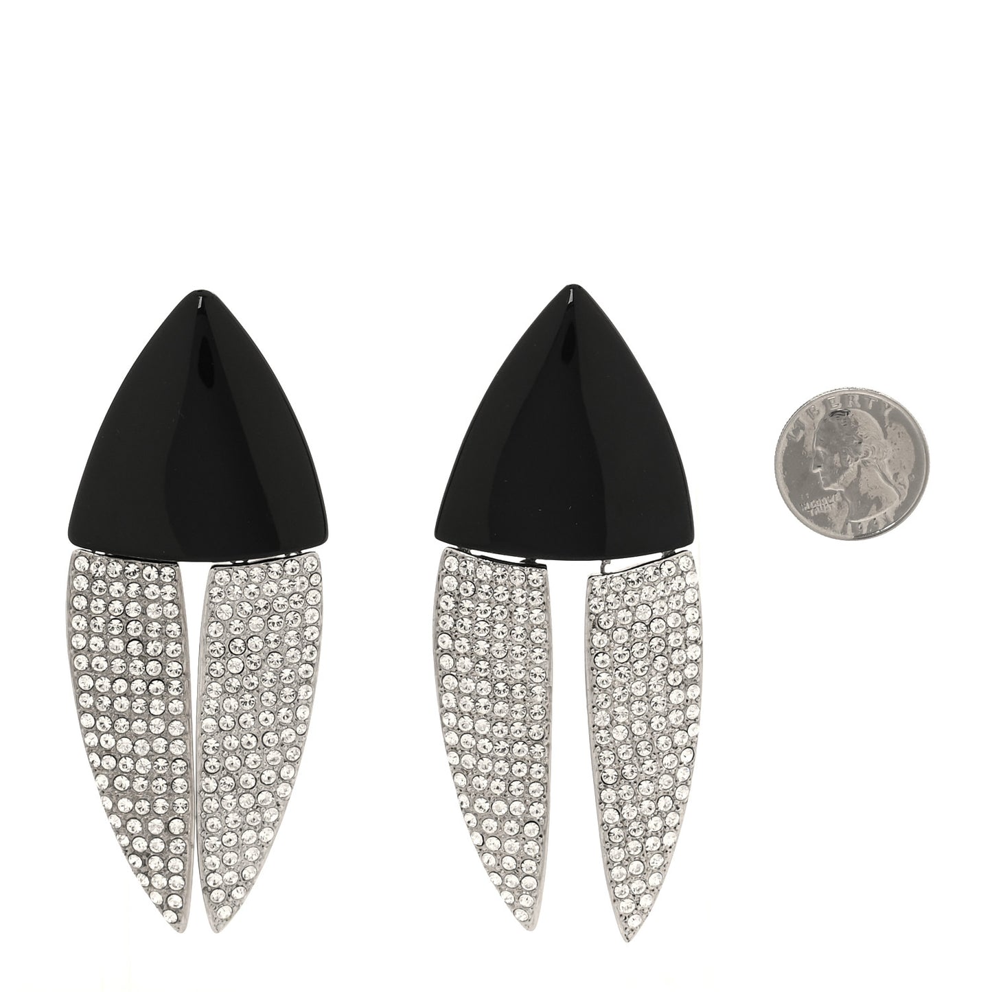Crystal Articulated Geometric Clip On Earrings Silver Black