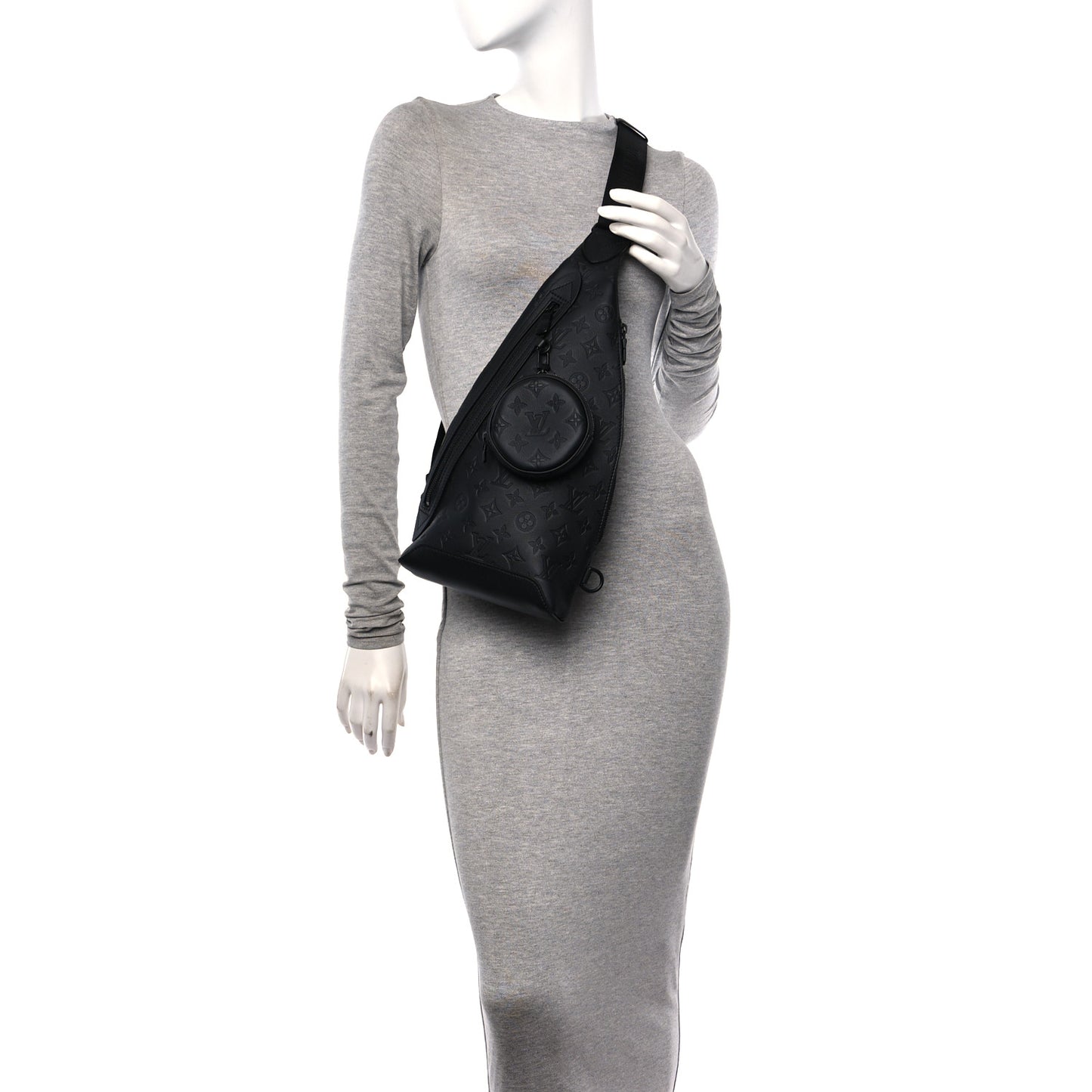 Calfskin Shadow Monogram Duo Slingbag Black