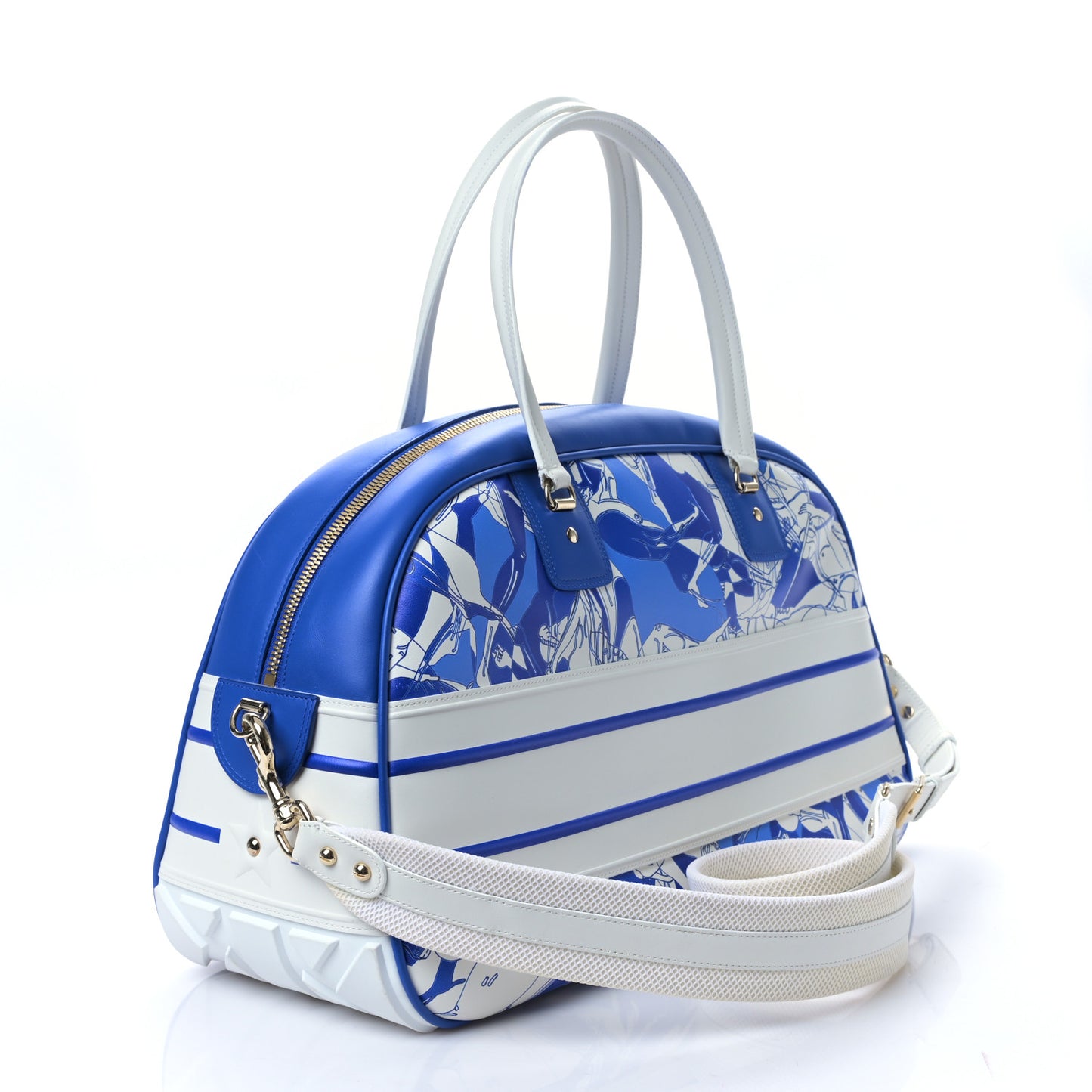 Calfskin Large Dior Vibe Zip Bowling Bag White Blue