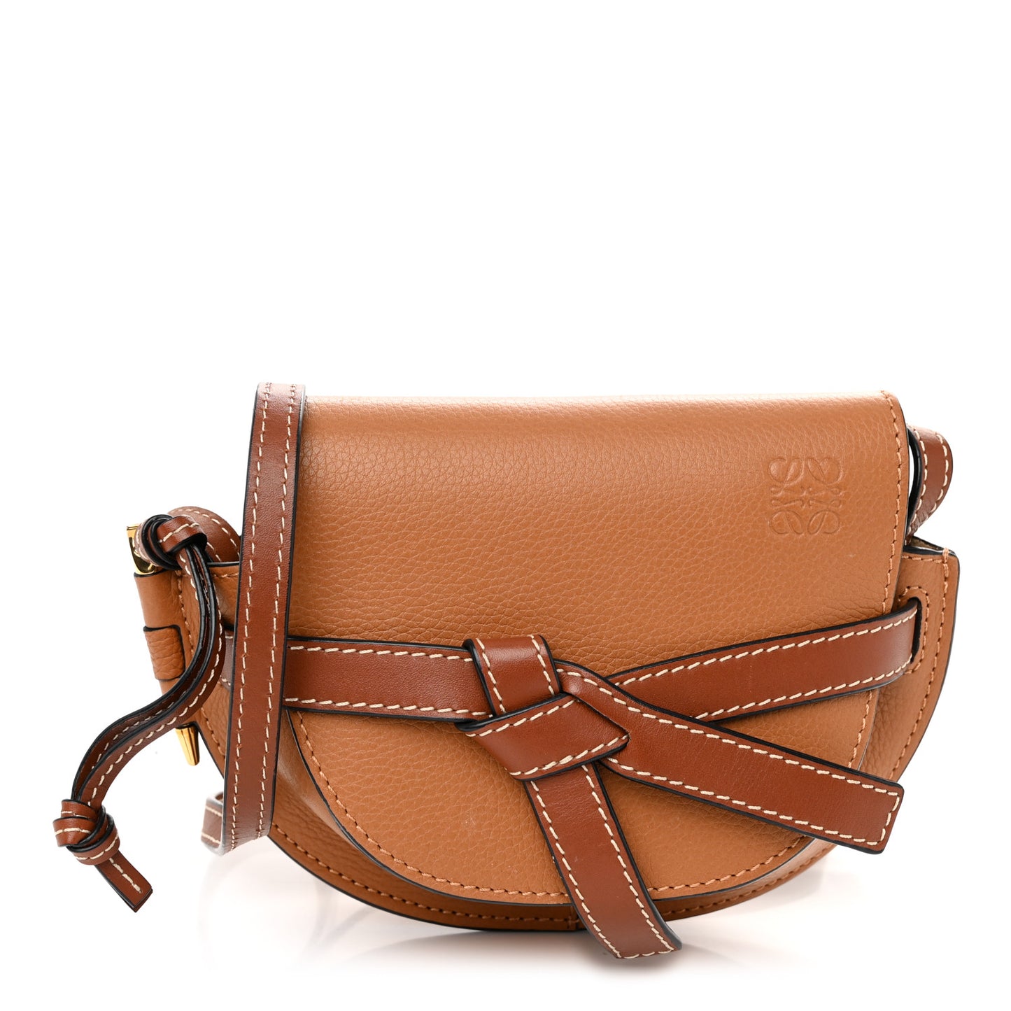 Grained Calfskin Mini Gate Crossbody Bag Caramel Pecan