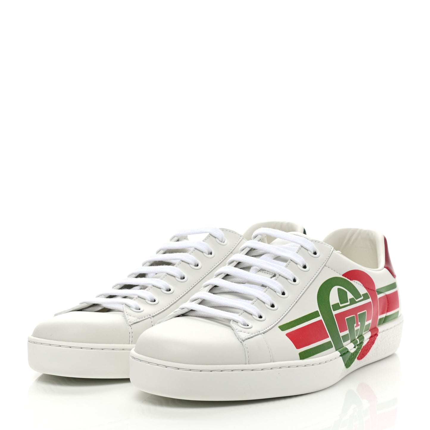 Calfskin Interlocking G Mens New Ace Sneakers 8 White Red Flame Green