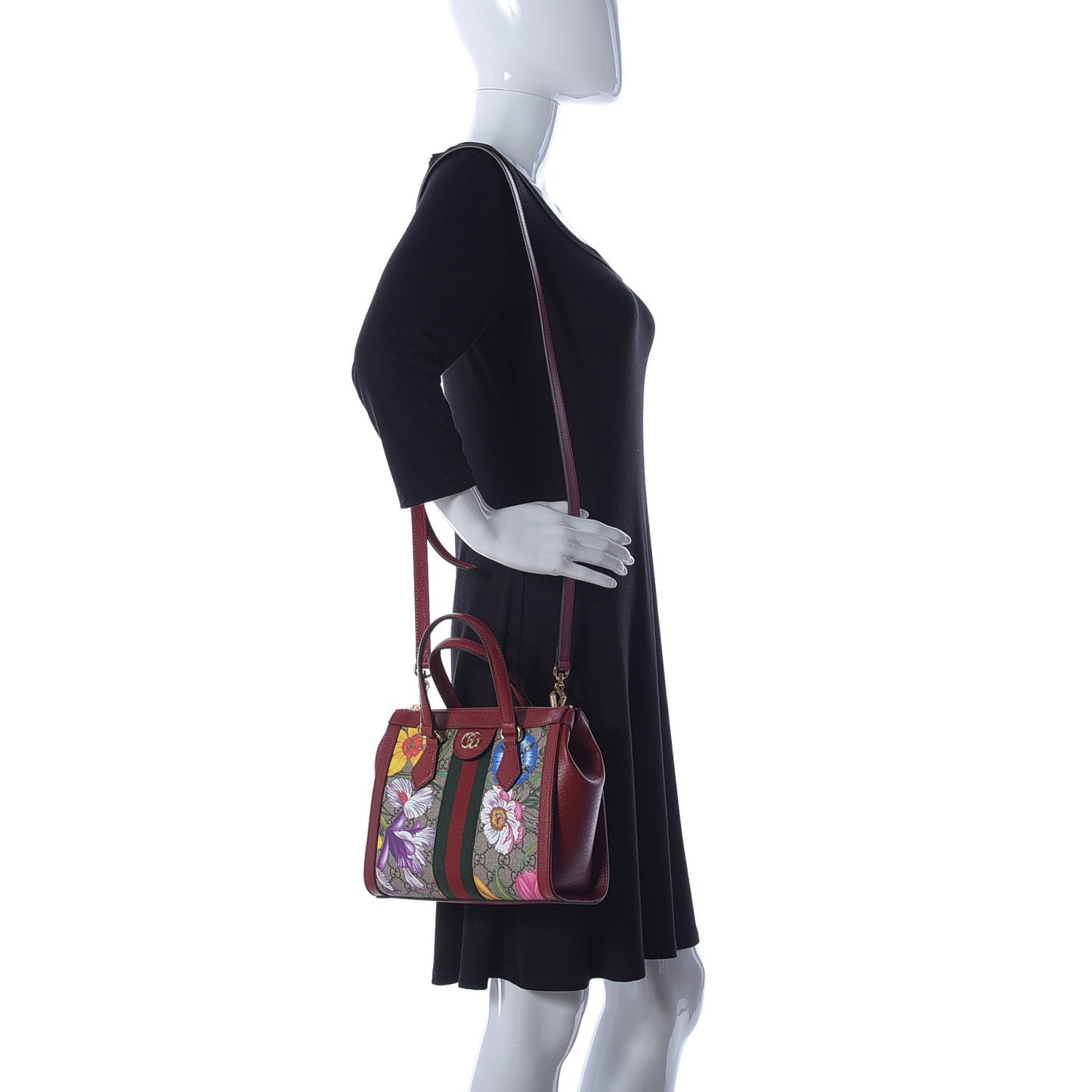 GG Supreme Monogram Flora Web Small Ophidia Tote Bag Red