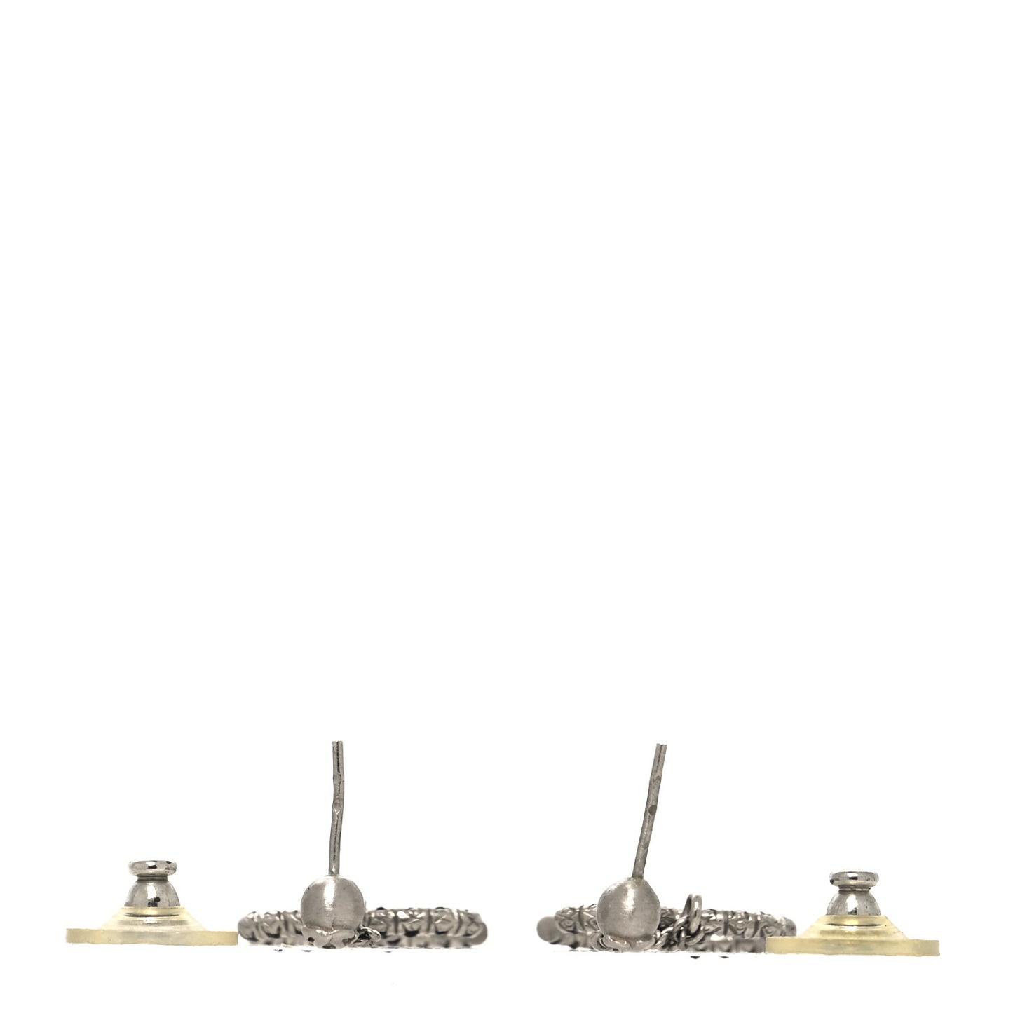 Crystal Chain CC Drop Earrings Silver Black
