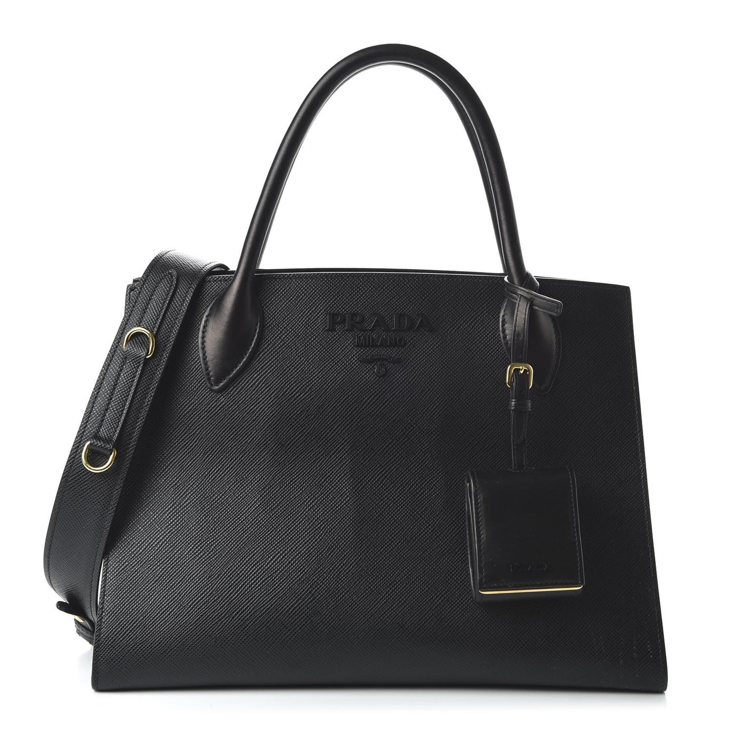 Saffiano Cuir Calfskin Medium Monochrome Top Handle Tote Black