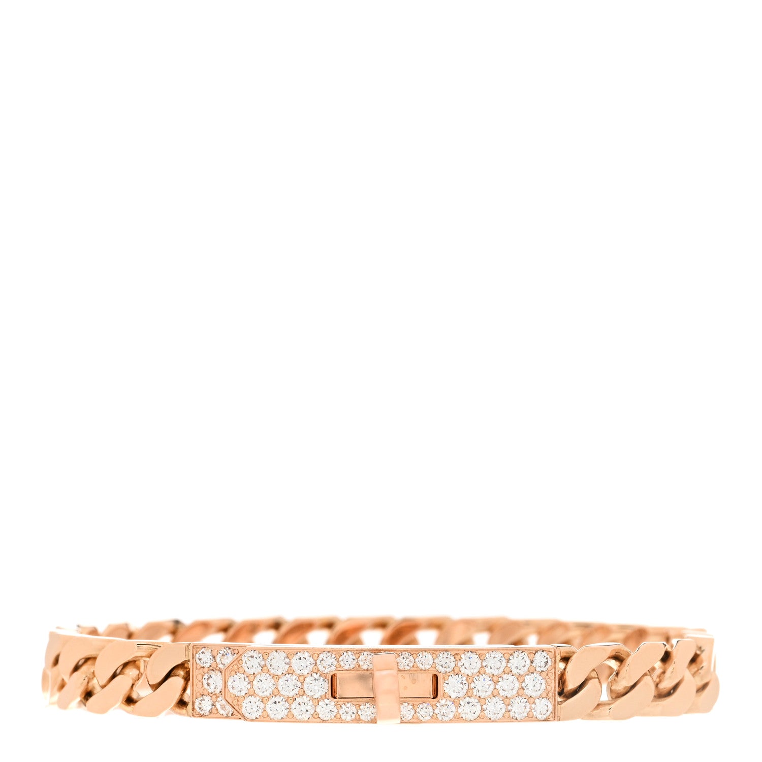 Hermes 18K Rose Gold Diamond PM Kelly Gourmette Chaine Bracelet XS 1 of 4