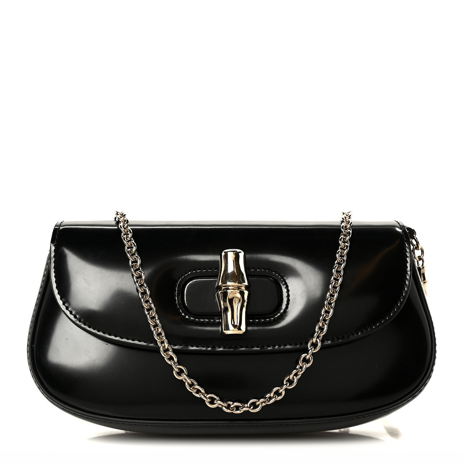 Gucci Shiny Calfskin Small Bamboo Night Bag Black 1893445