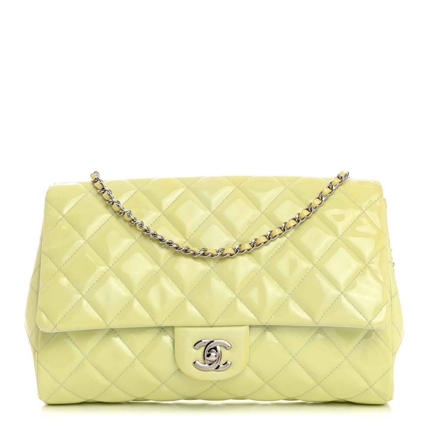Patent Quilted Clutch With Chain Flap Light Green