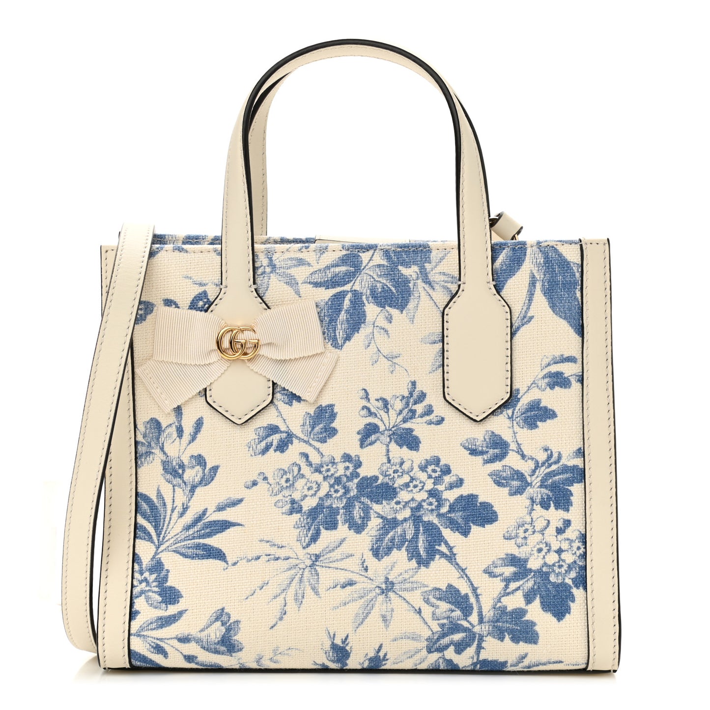Canvas Herbarium Print Ribbon Top Handle Bag Blue