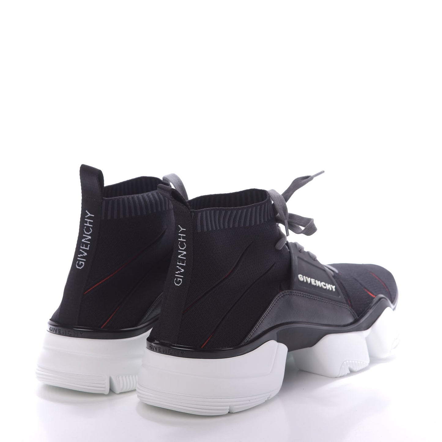 Calfskin Neoprene Knitted Jaw Contrasted Cut Out Mid-Height Sneakers 45 Black Red