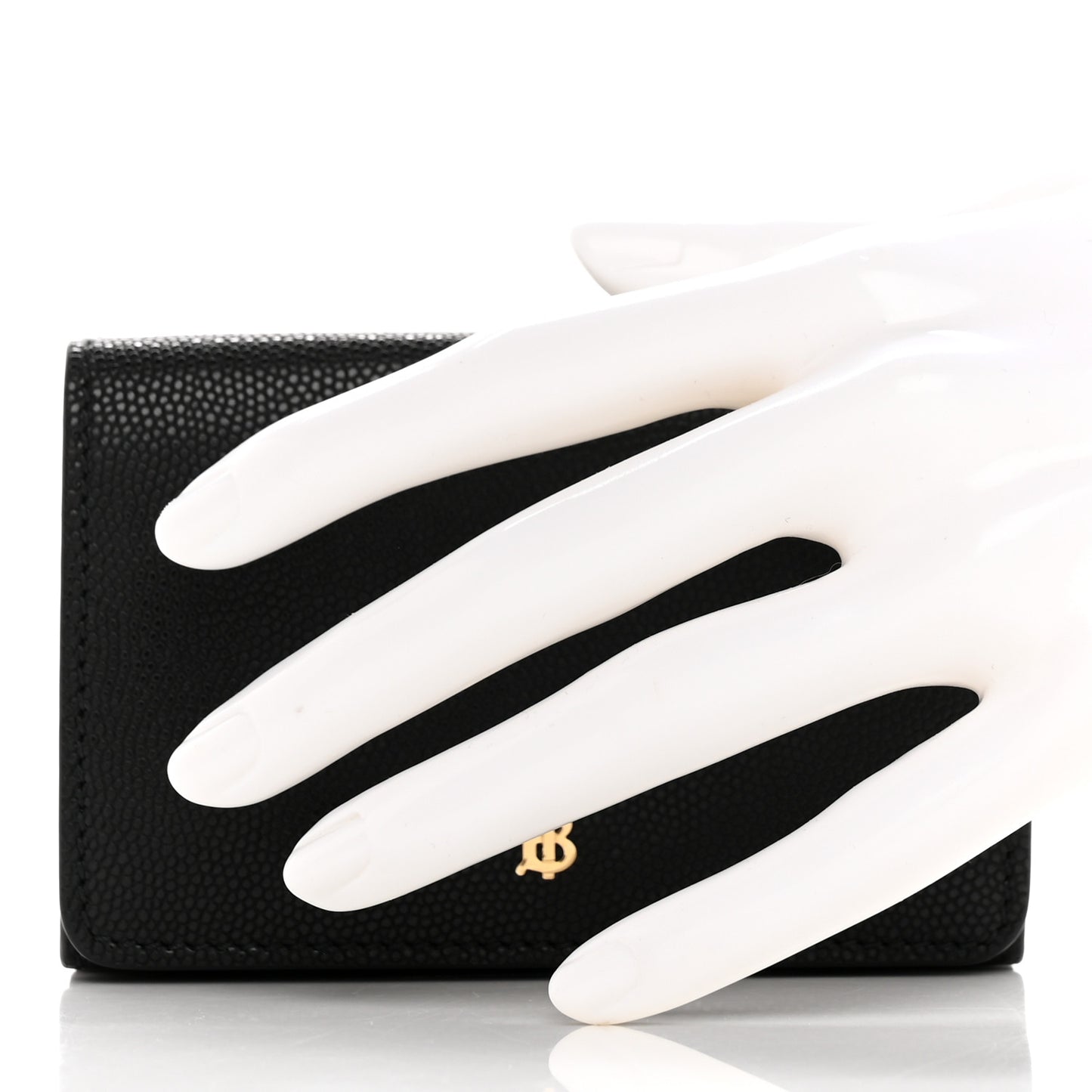 Grained Calfskin TB Compact Tri-Fold Wallet Black