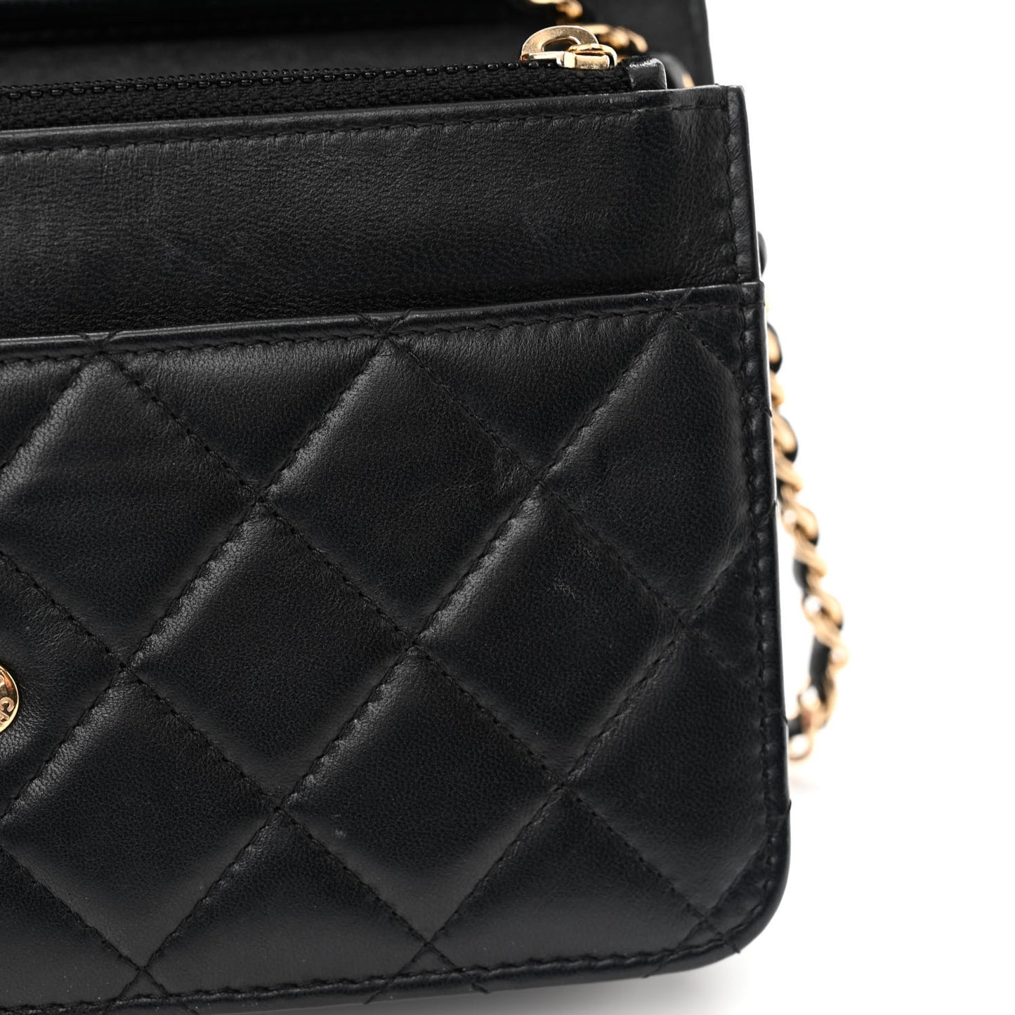 Lambskin Quilted Wallet On Chain WOC Black
