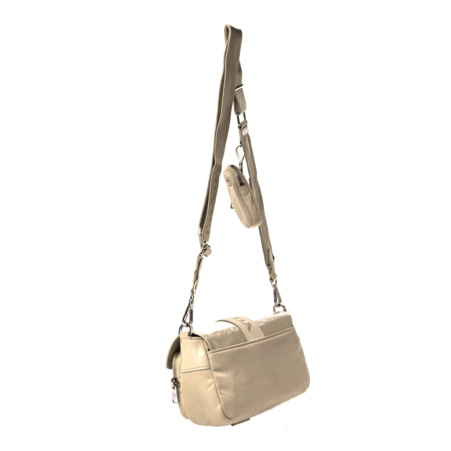 Prada Re-Nylon Spazzolato Double Pocket Buckle Shoulder Bag Deserto 3 of 15