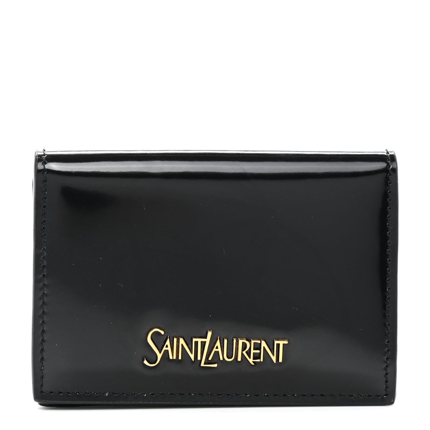 Shiny Lambskin Logo Carre Zipped Card Case Black