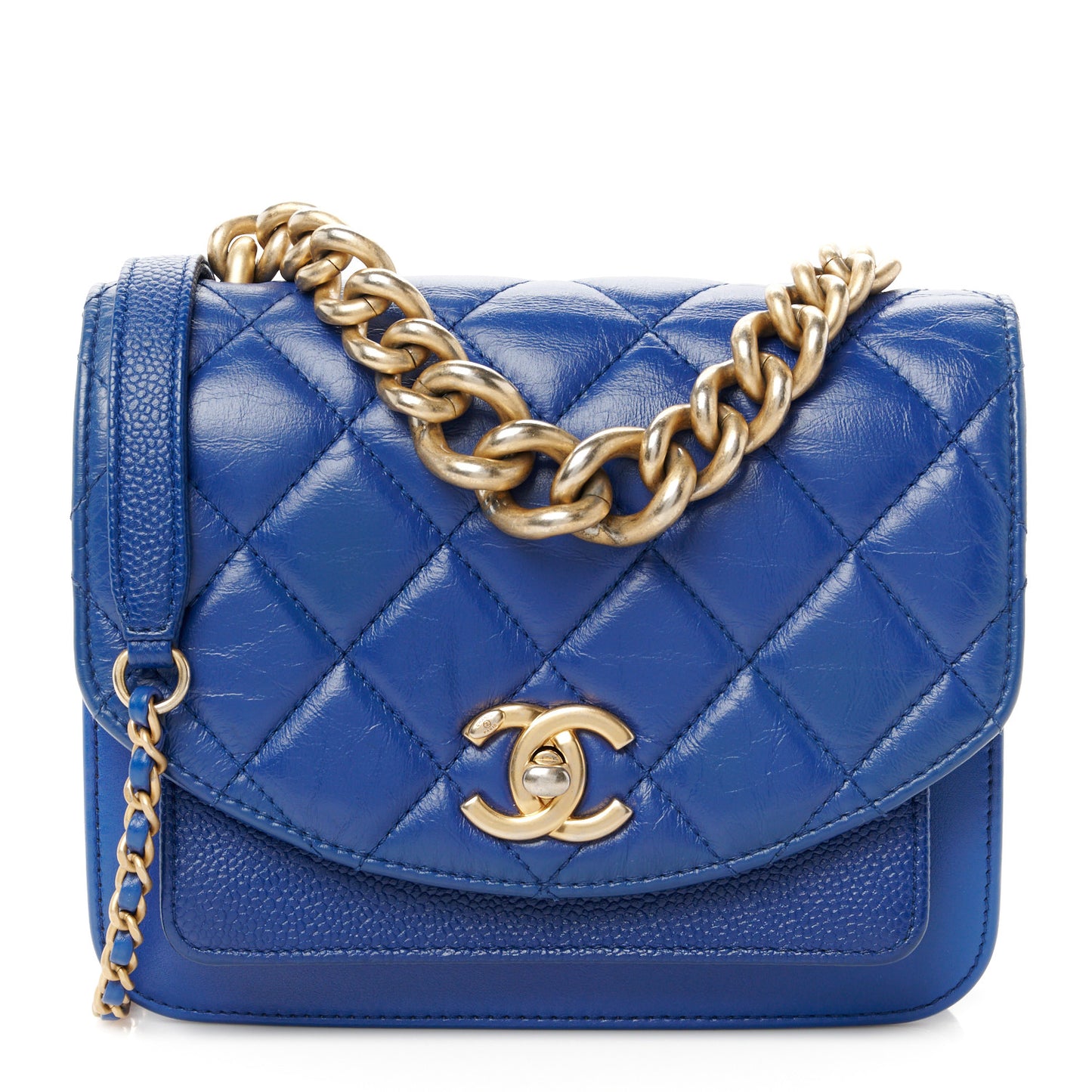 Calfskin Caviar Quilted Mini Chain Handle Flap Blue