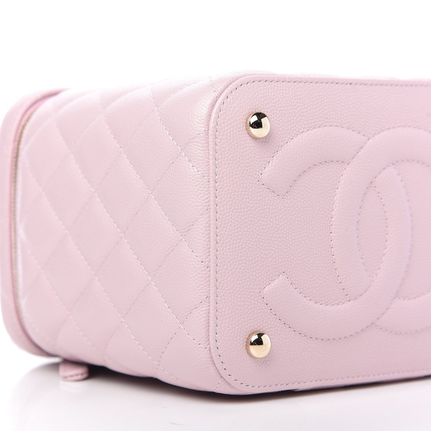 Caviar Quilted Small Top Handle Vanity Case With Chain Light Pink