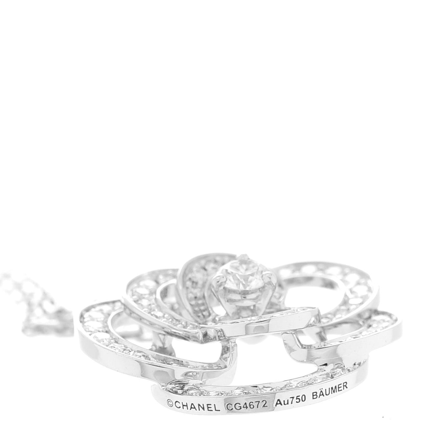 18K White Gold Diamond Small Fil De Camelia Pendant Necklace