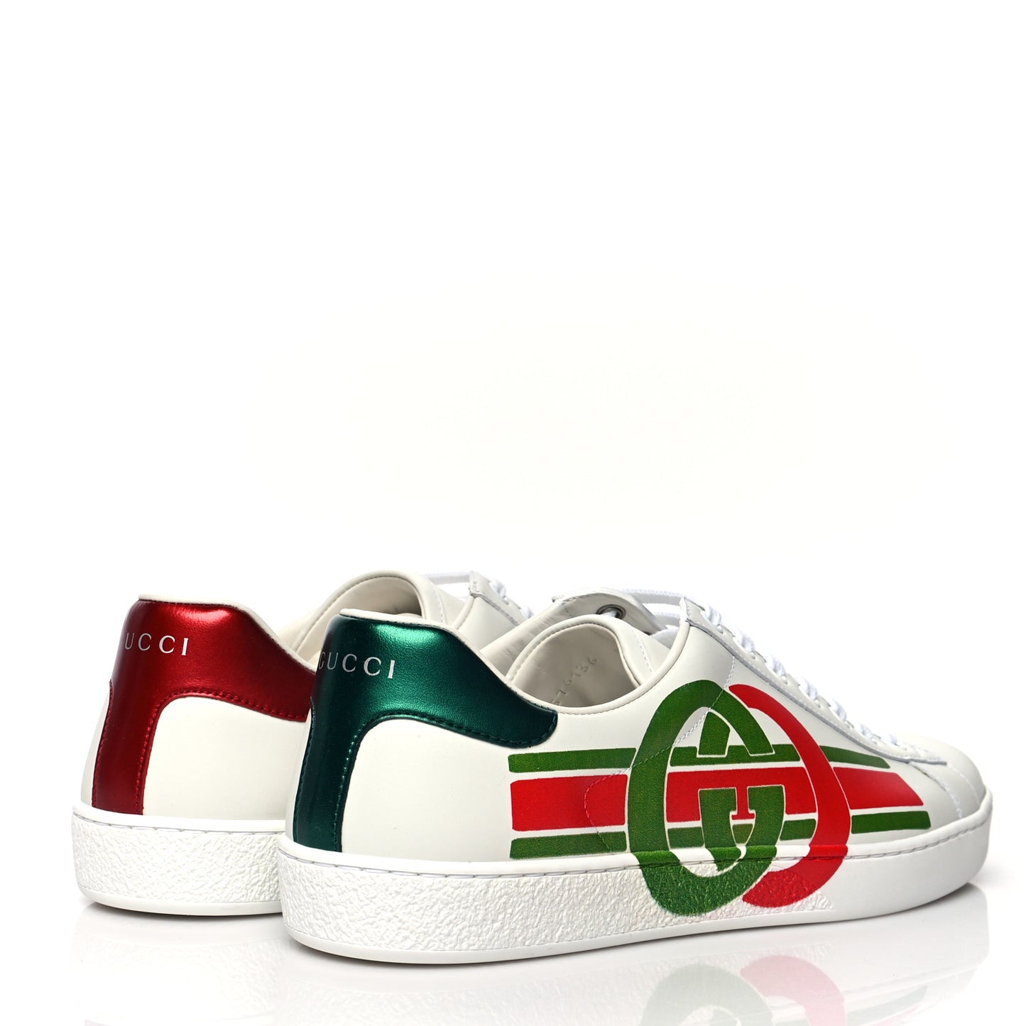Calfskin Interlocking G Mens New Ace Sneakers 9 White Red Flame Green