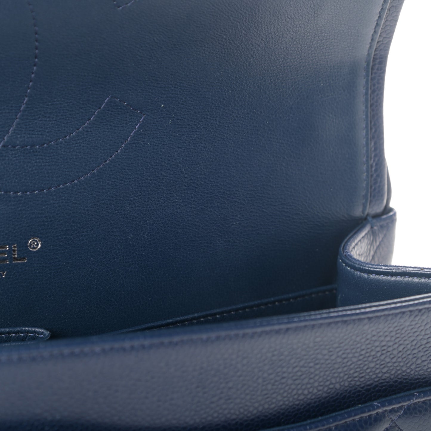 Caviar Quilted Jumbo Double Flap Navy Blue