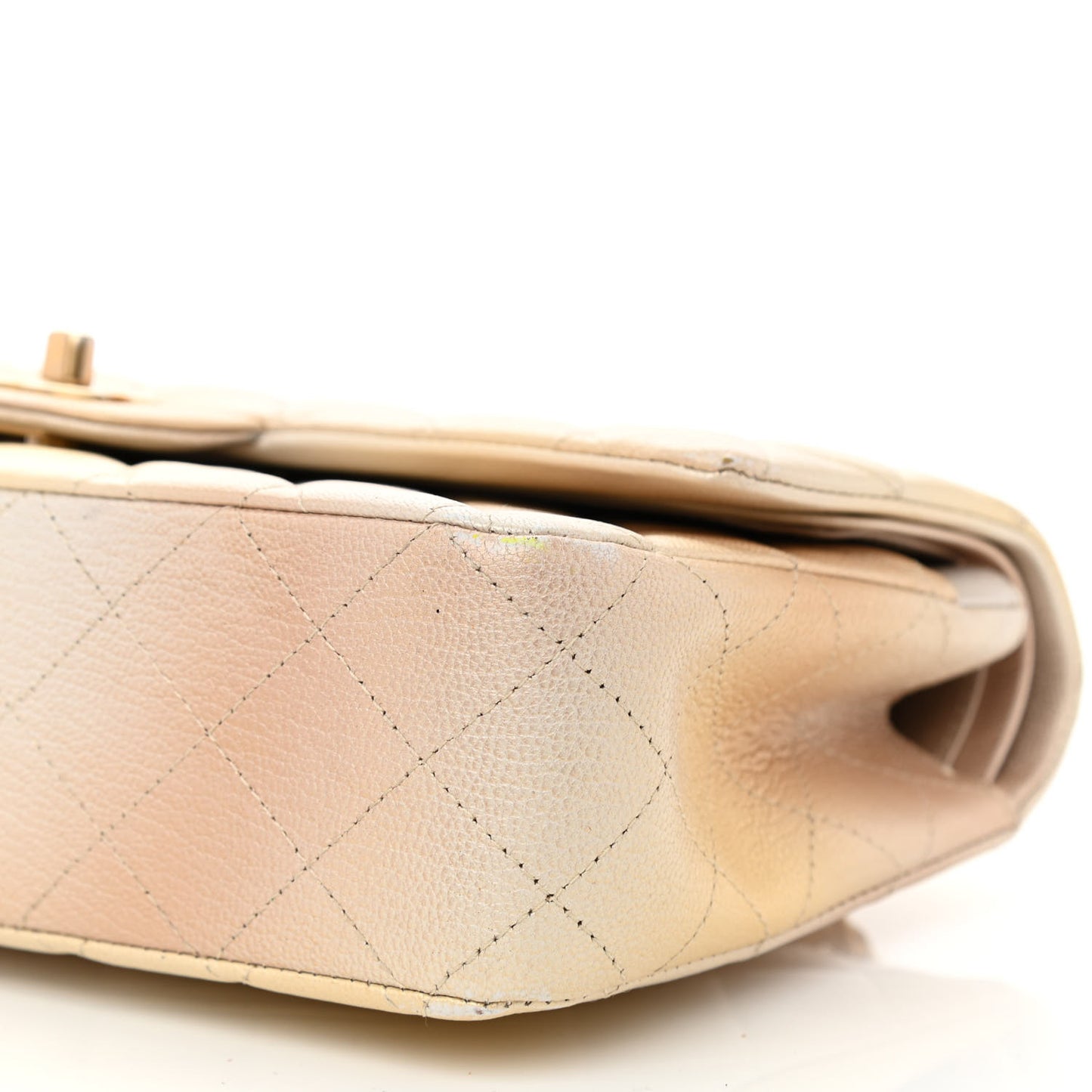 Metallic Goatskin Quilted Ombre Medium Double Flap Gold