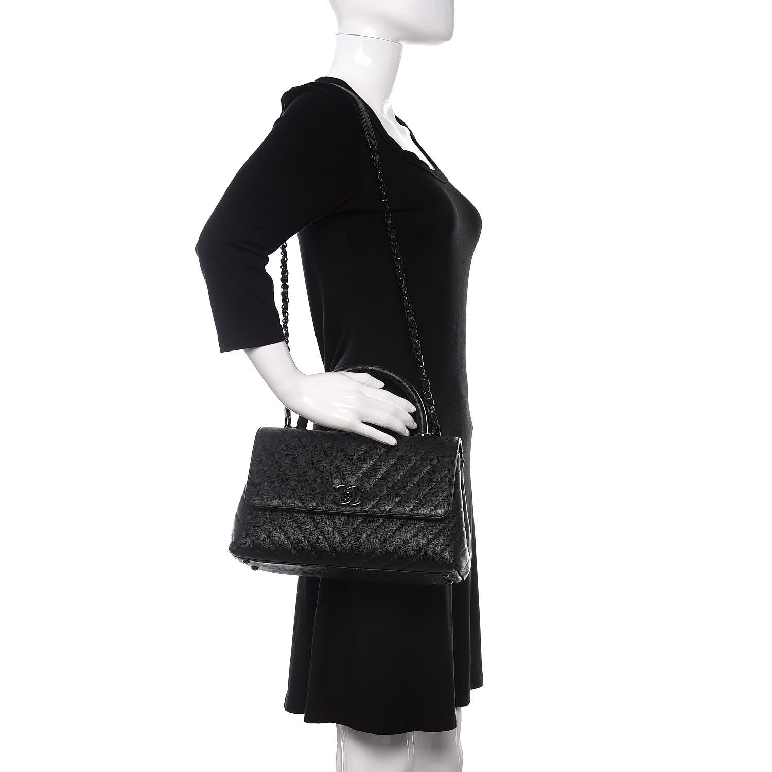 Chanel Caviar Chevron Quilted Small Coco Handle Flap So Black 2 of 9
