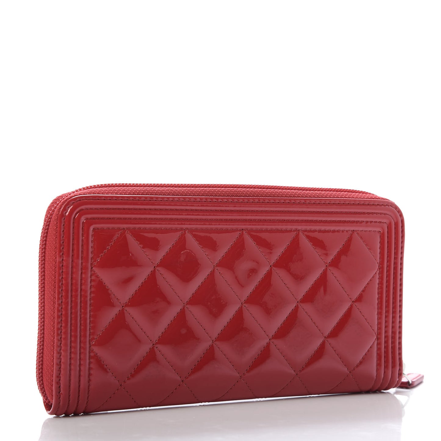 Patent Quilted Boy Zip Around Wallet Red