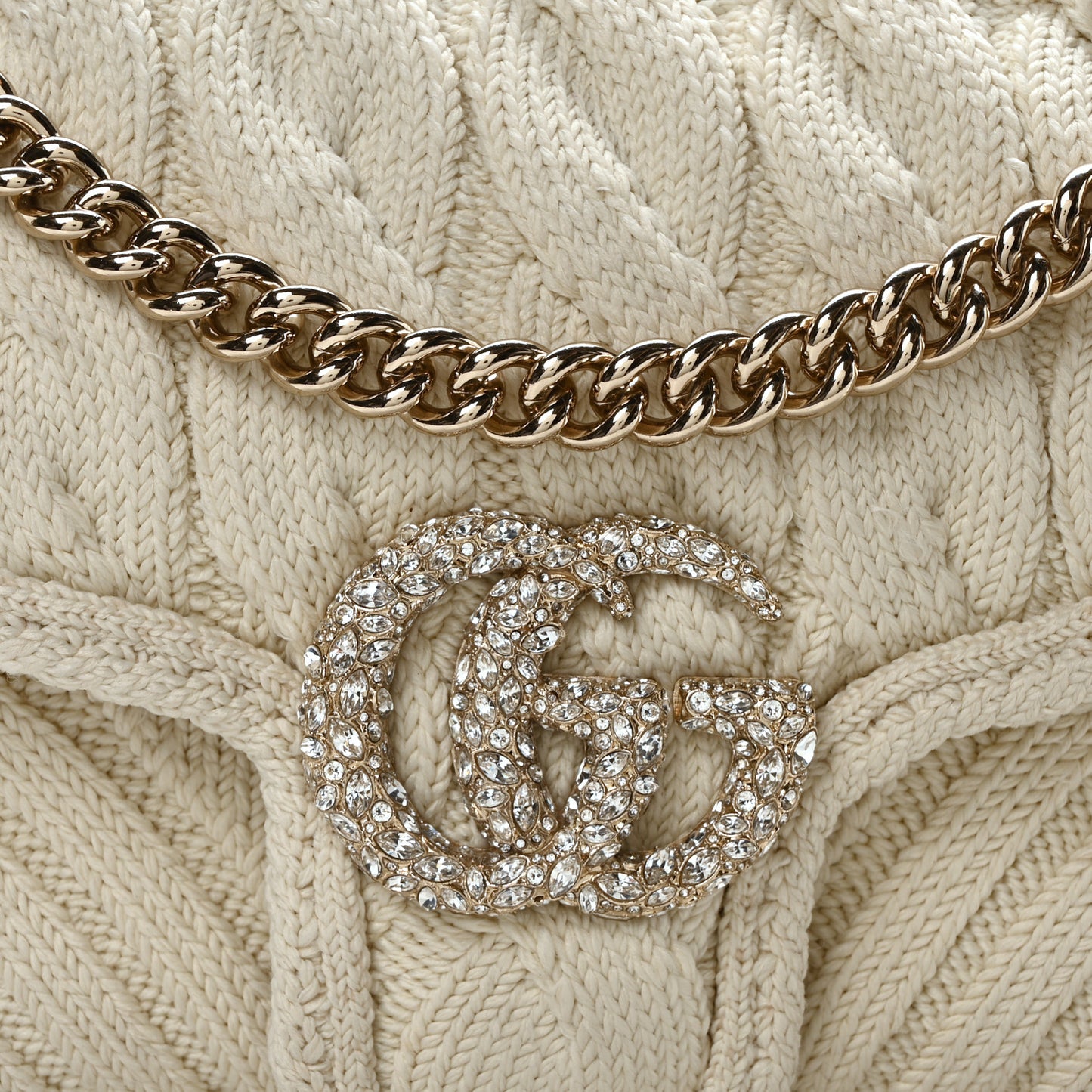 Knitted Wool Crystal Small GG Marmont Shoulder Bag Ivory