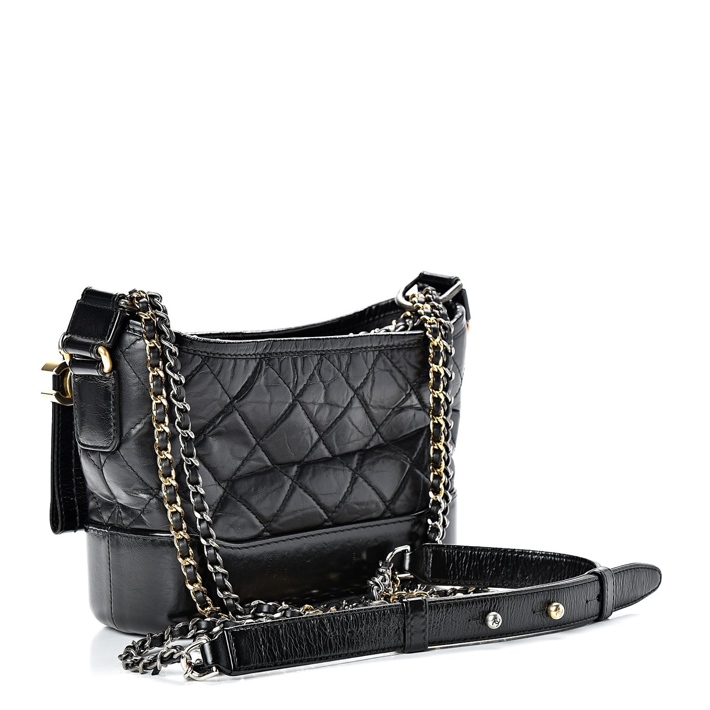 Aged Calfskin Quilted Small Gabrielle Hobo Black