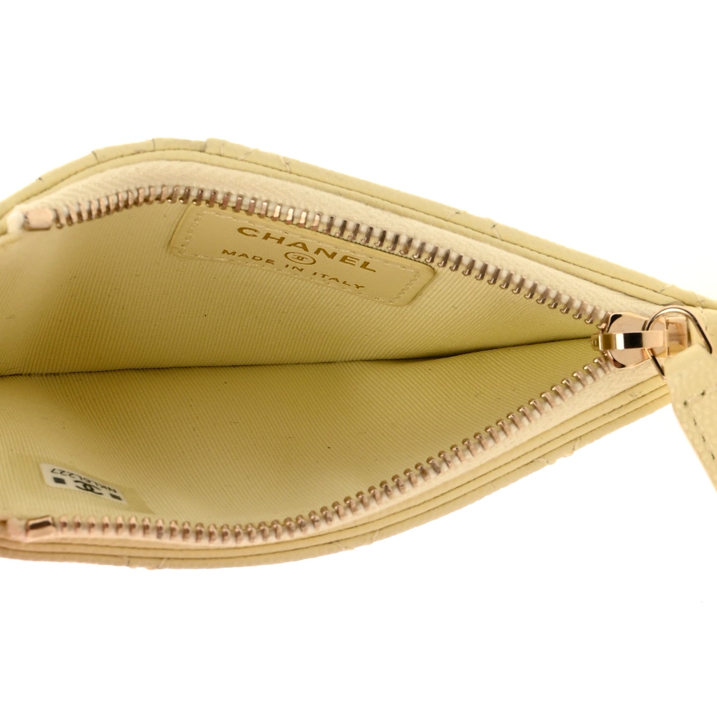 Caviar Quilted Flap Zip Card Holder Light Yellow