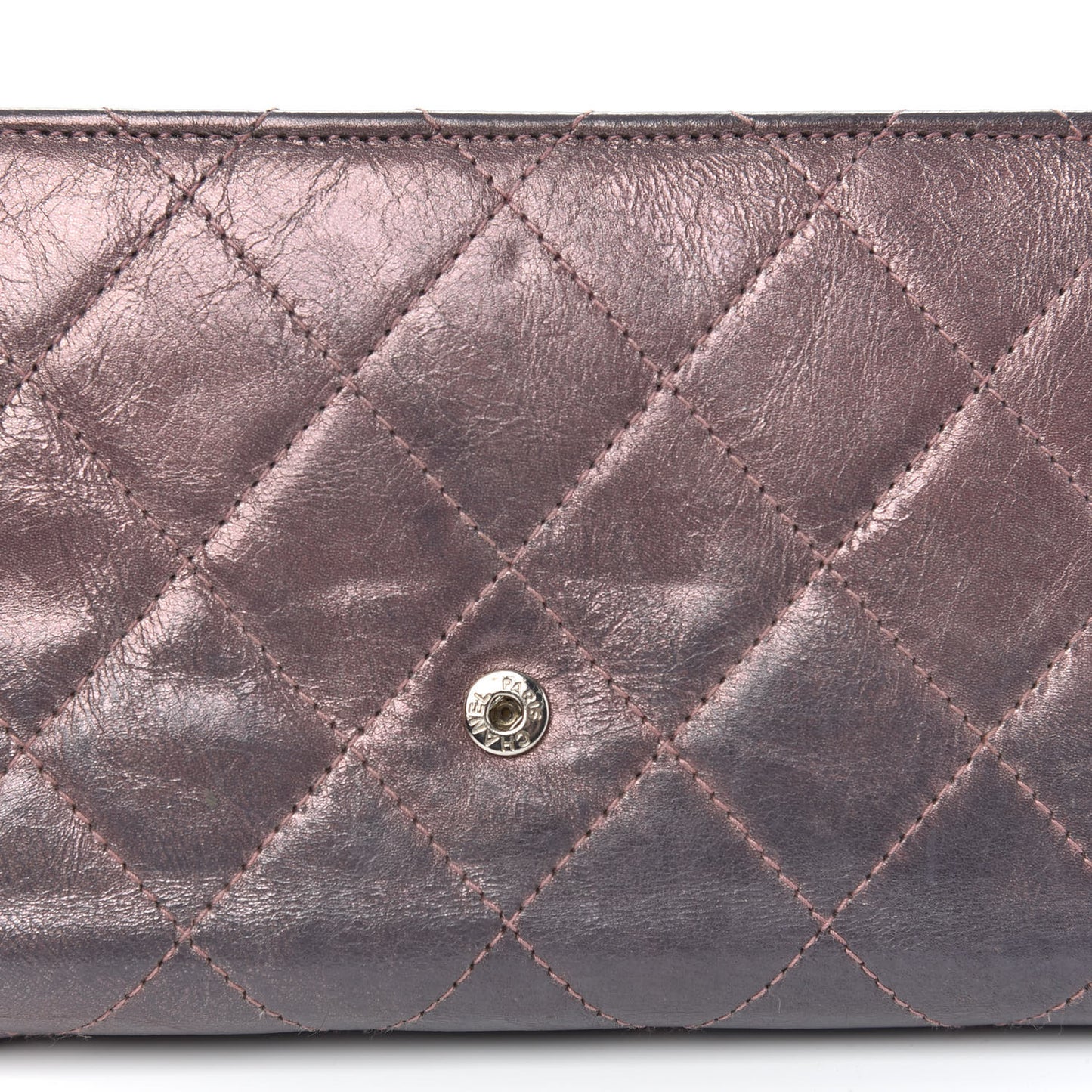 Metallic Aged Calfskin Quilted Reissue Long Flap Wallet Purple