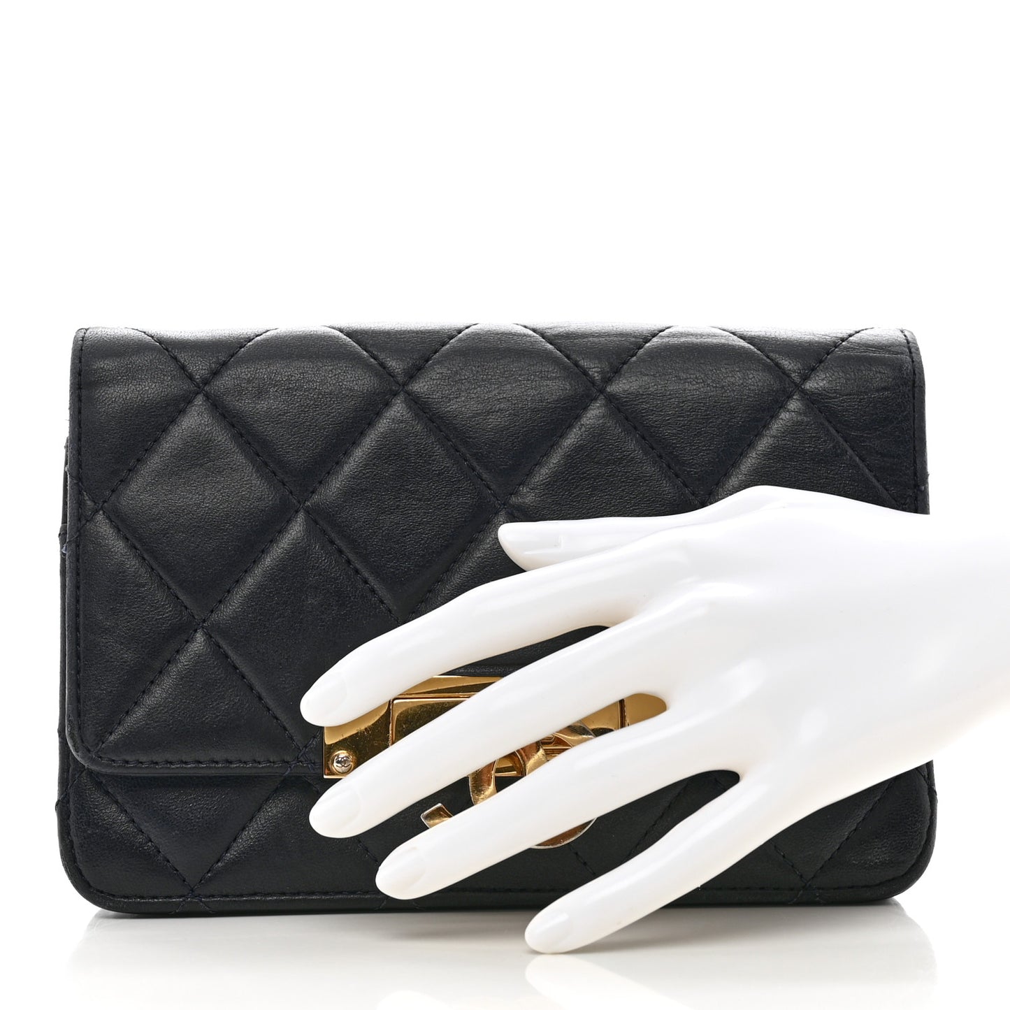 Lambskin Quilted Golden Class Wallet on Chain WOC Navy