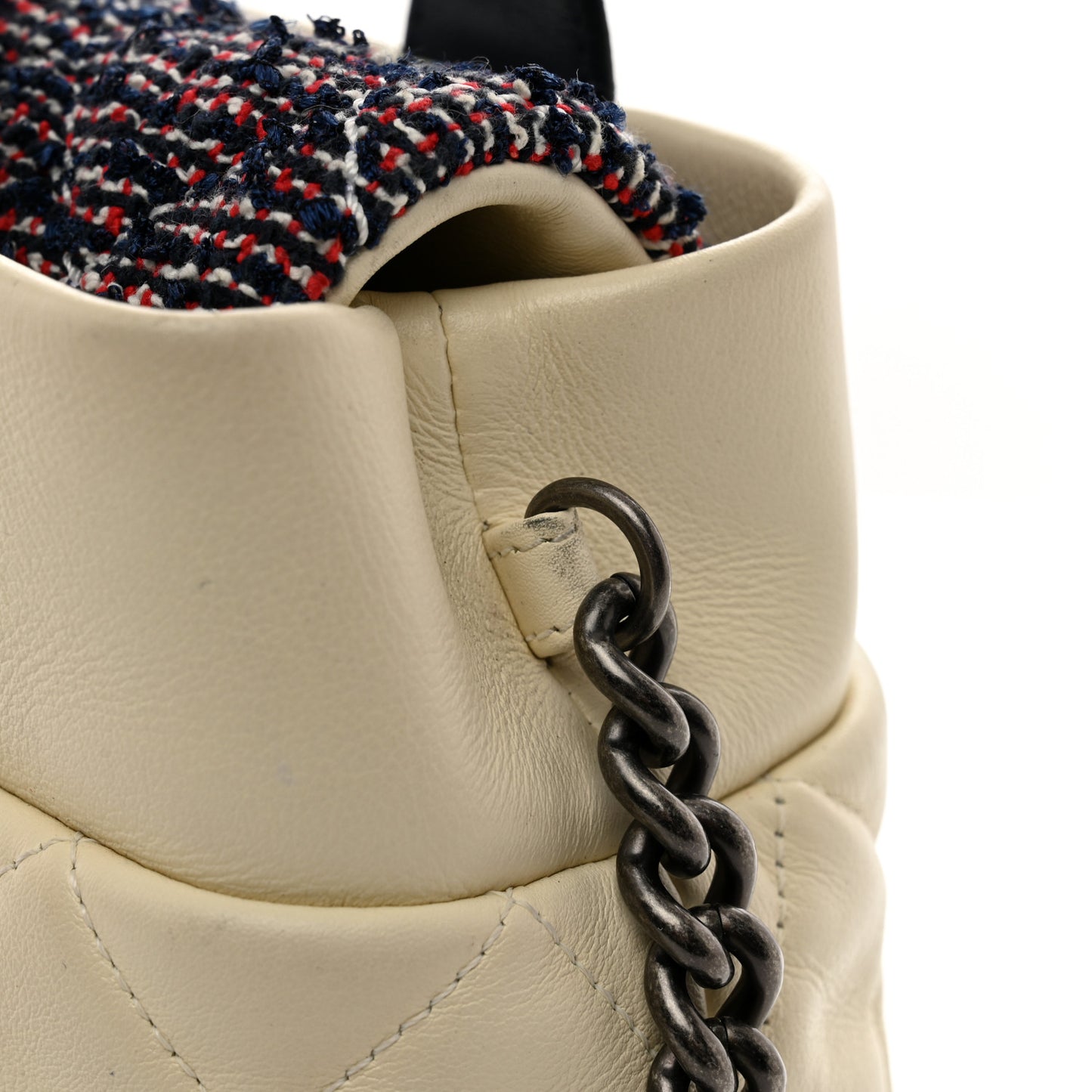 Calfskin Tweed Quilted Small Tote White Multicolor