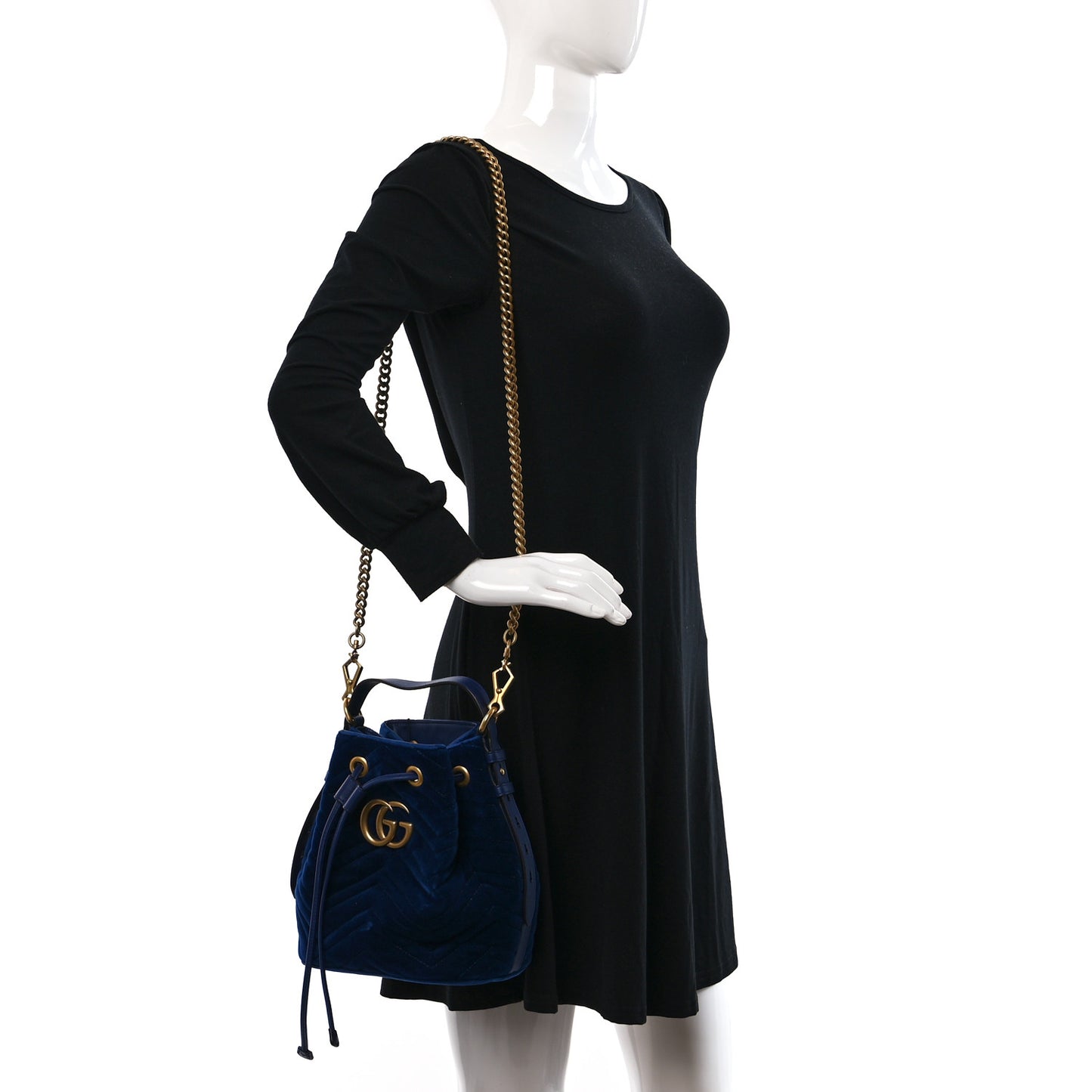 Velvet Matelasse GG Marmont Bucket Bag Cobalt Blue