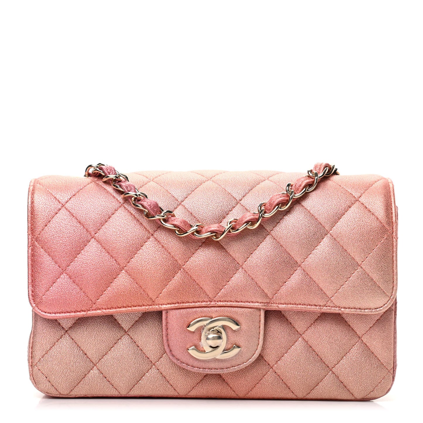 Metallic Lambskin Quilted Ombre Mini Rectangular Flap Pink