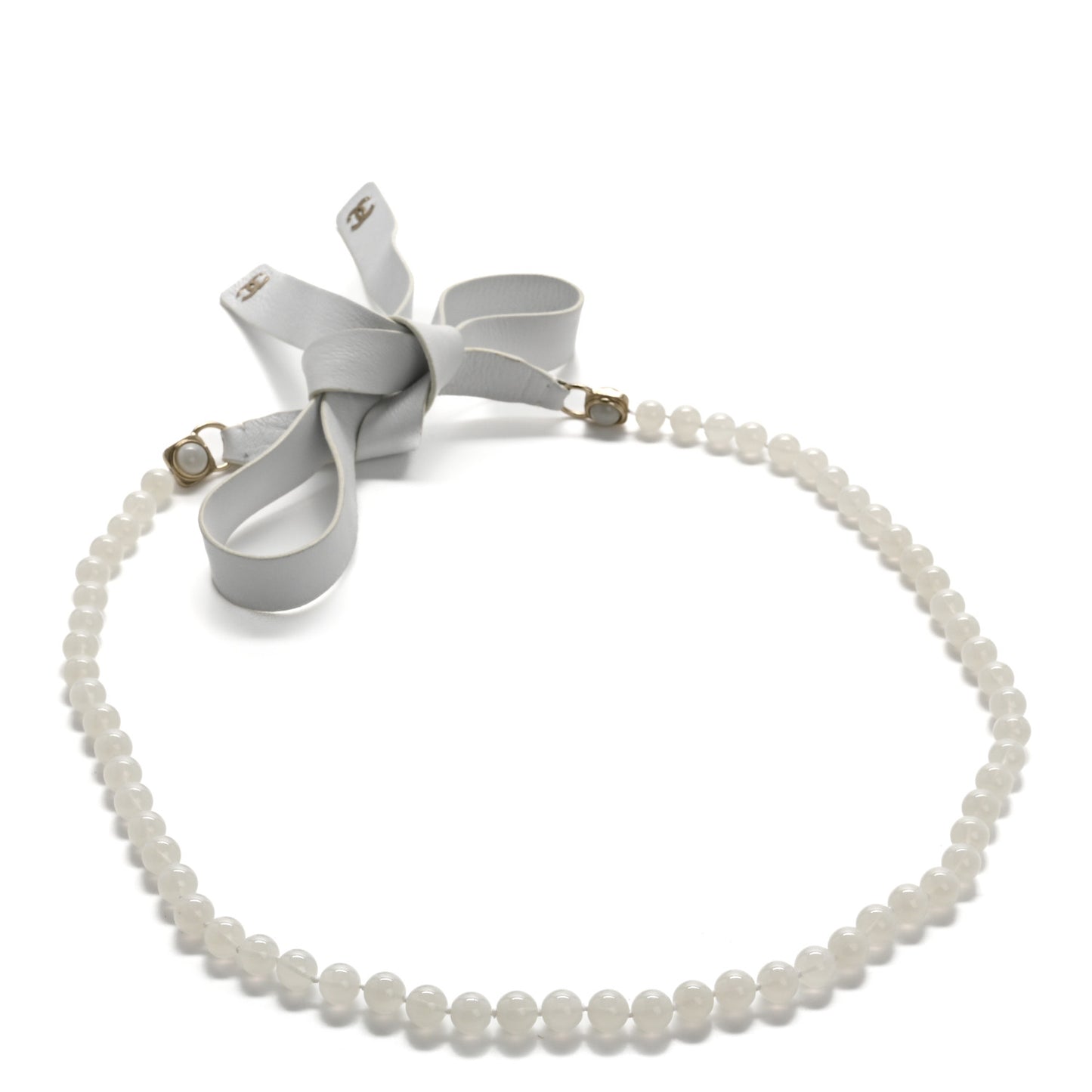 Beaded Calfskin CC Belt White