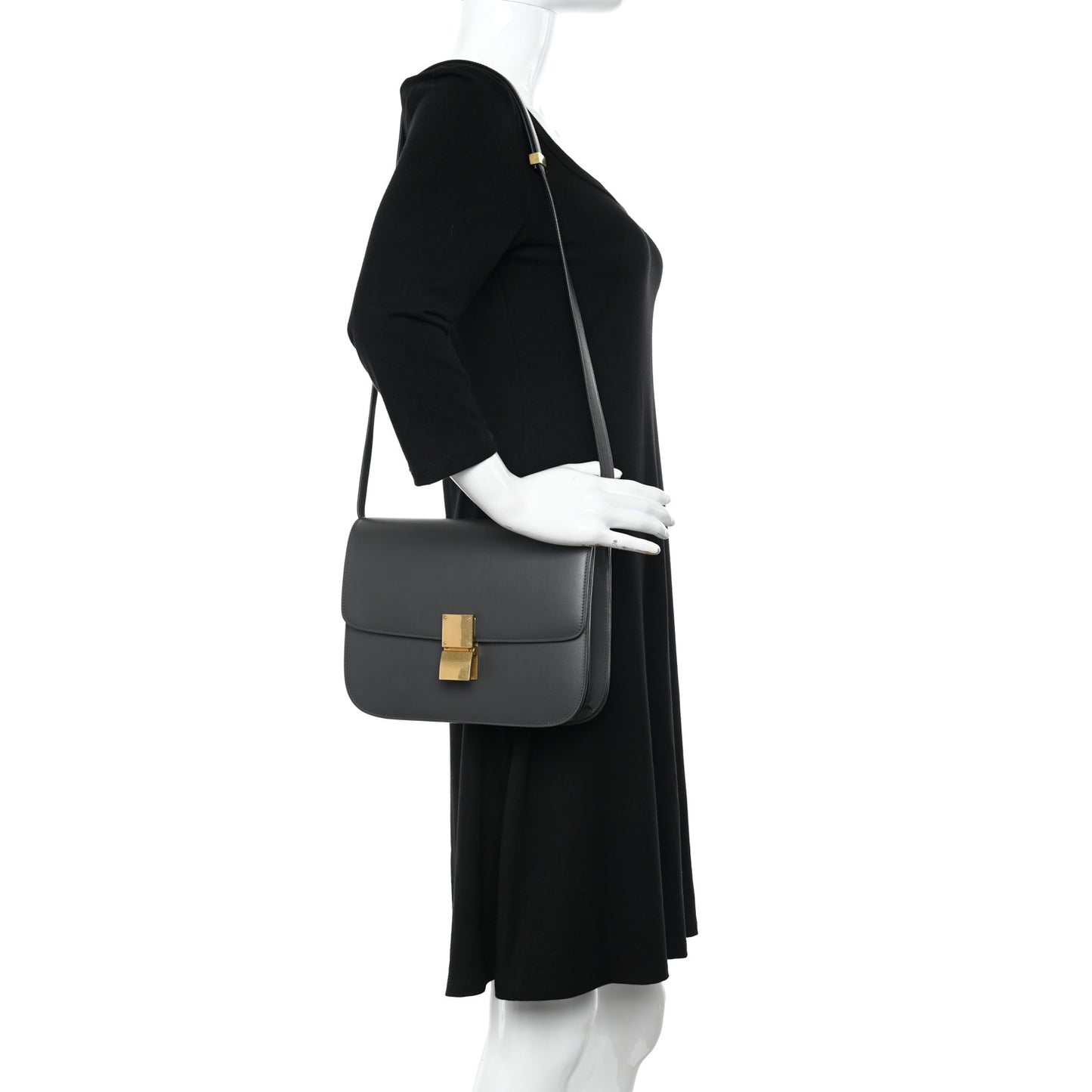Box Calfskin Medium Classic Box Flap Bag Zinc