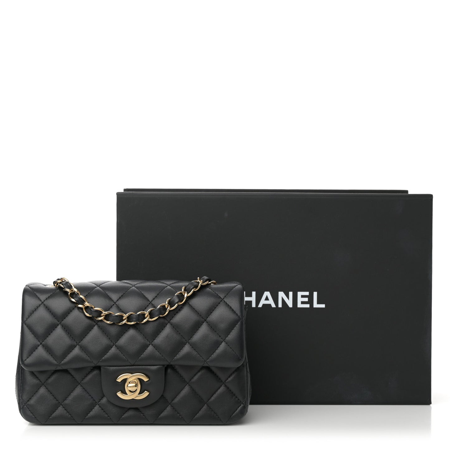 Lambskin Quilted Mini Rectangular Flap Black