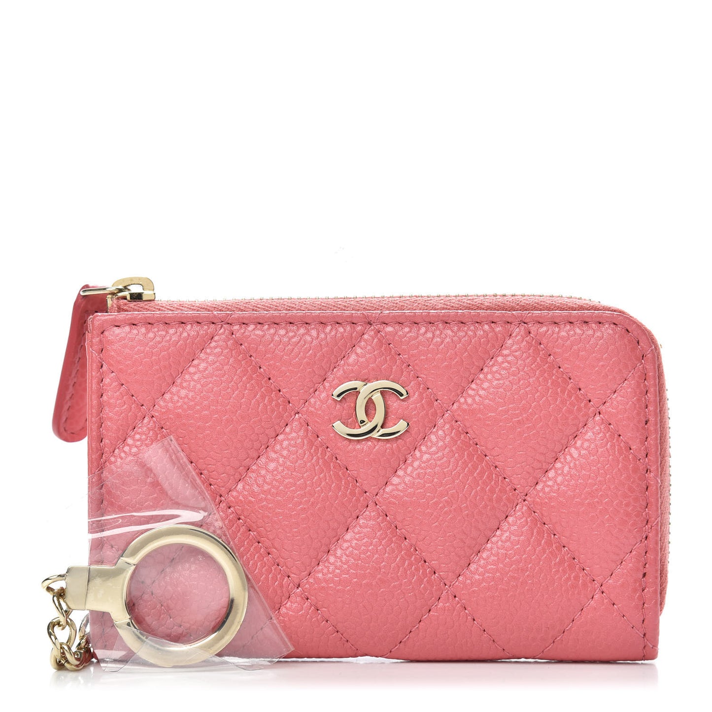 Metallic Caviar Quilted Key Holder Case Pink
