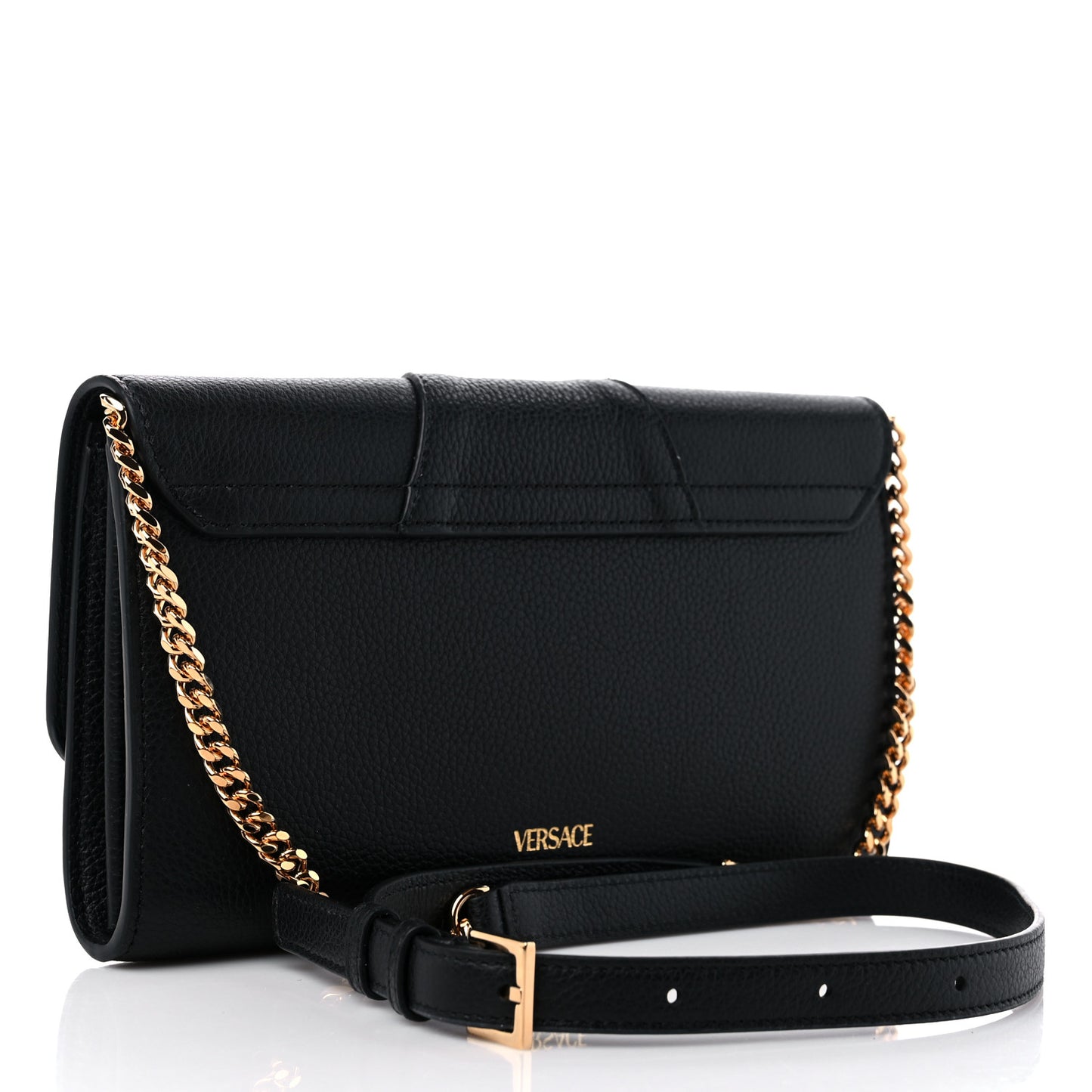 Grained Calfskin Virtus Wallet On Chain Black