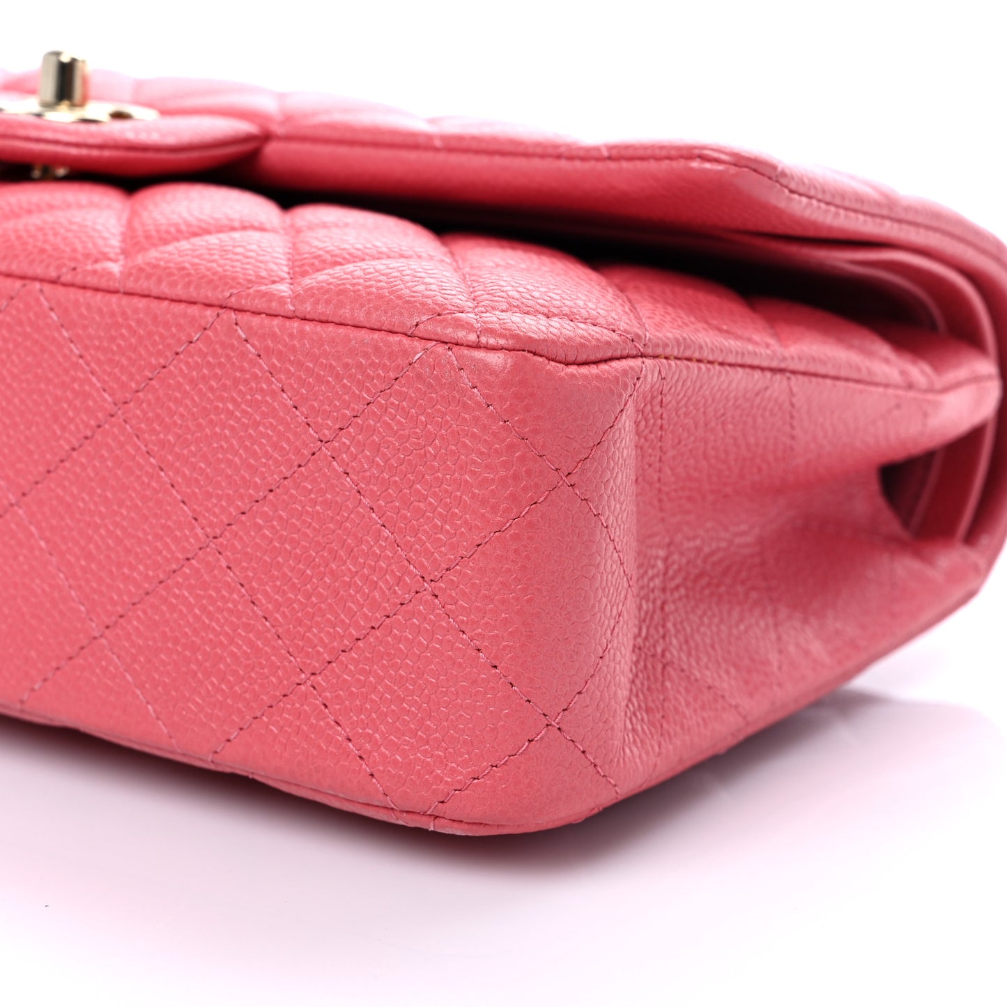 Metallic Caviar Quilted Medium Double Flap Pink
