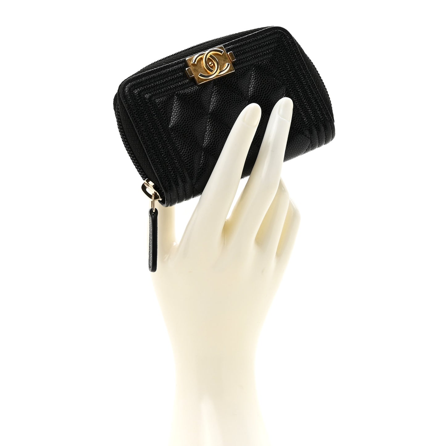 Caviar Quilted Boy Zip Around Coin Purse Wallet Black