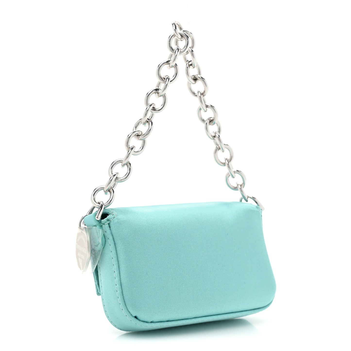 X TIFFANY Satin Silk Sterling Silver Nano Maxi Buckle Baguette Tiffany Blue