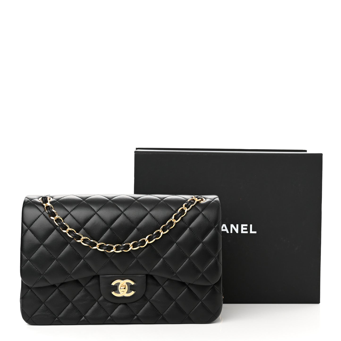 Lambskin Quilted Jumbo Double Flap Black