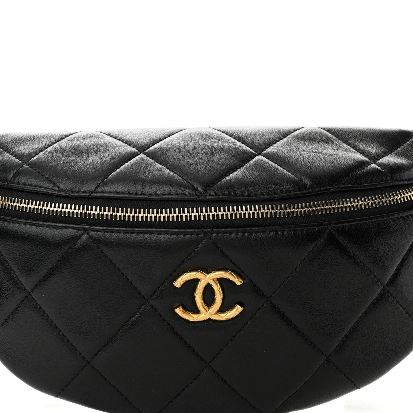 Lambskin Enamel Quilted Waist Bag Black