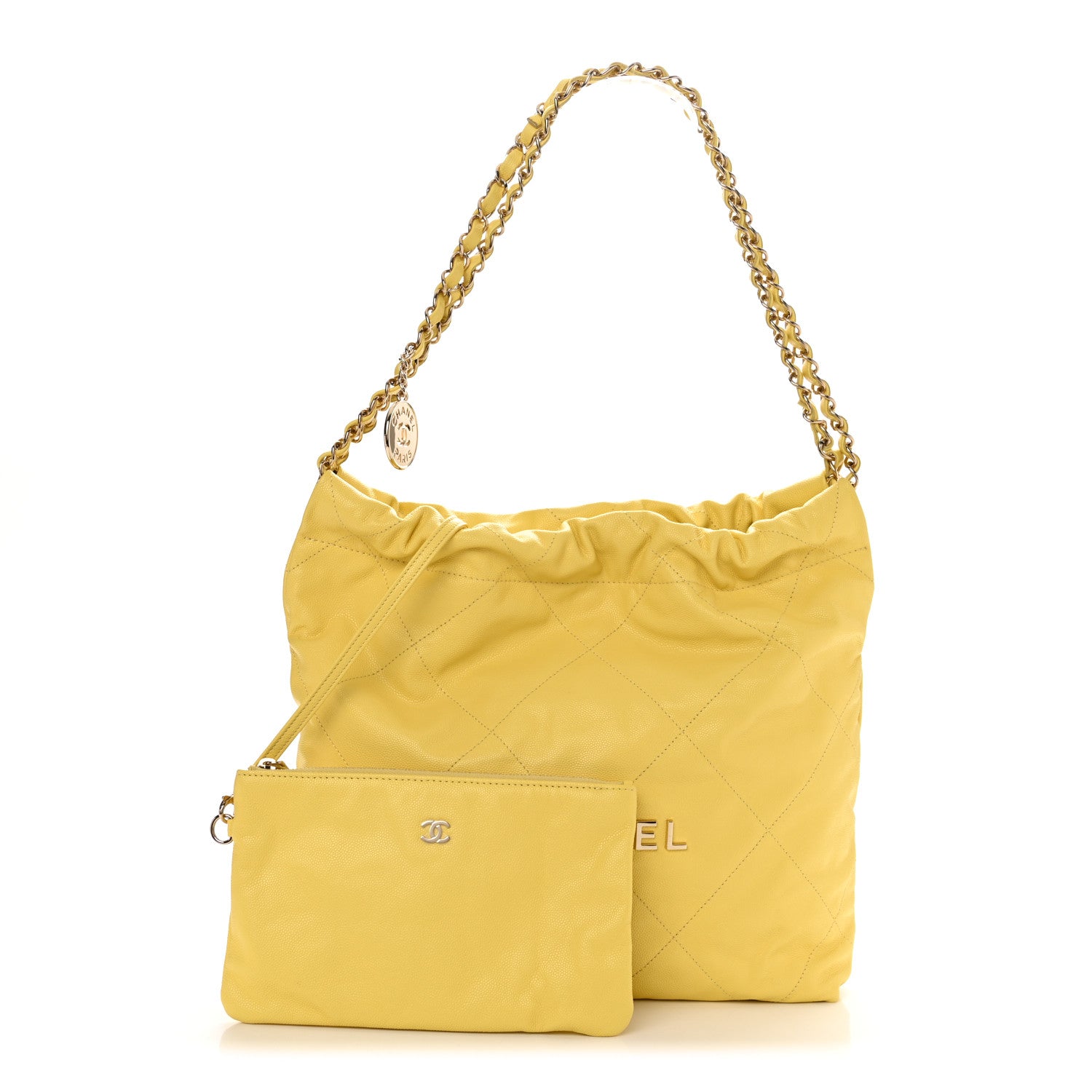 Chanel Shiny Caviar Quilted Small Chanel 22 Yellow 1 of 12